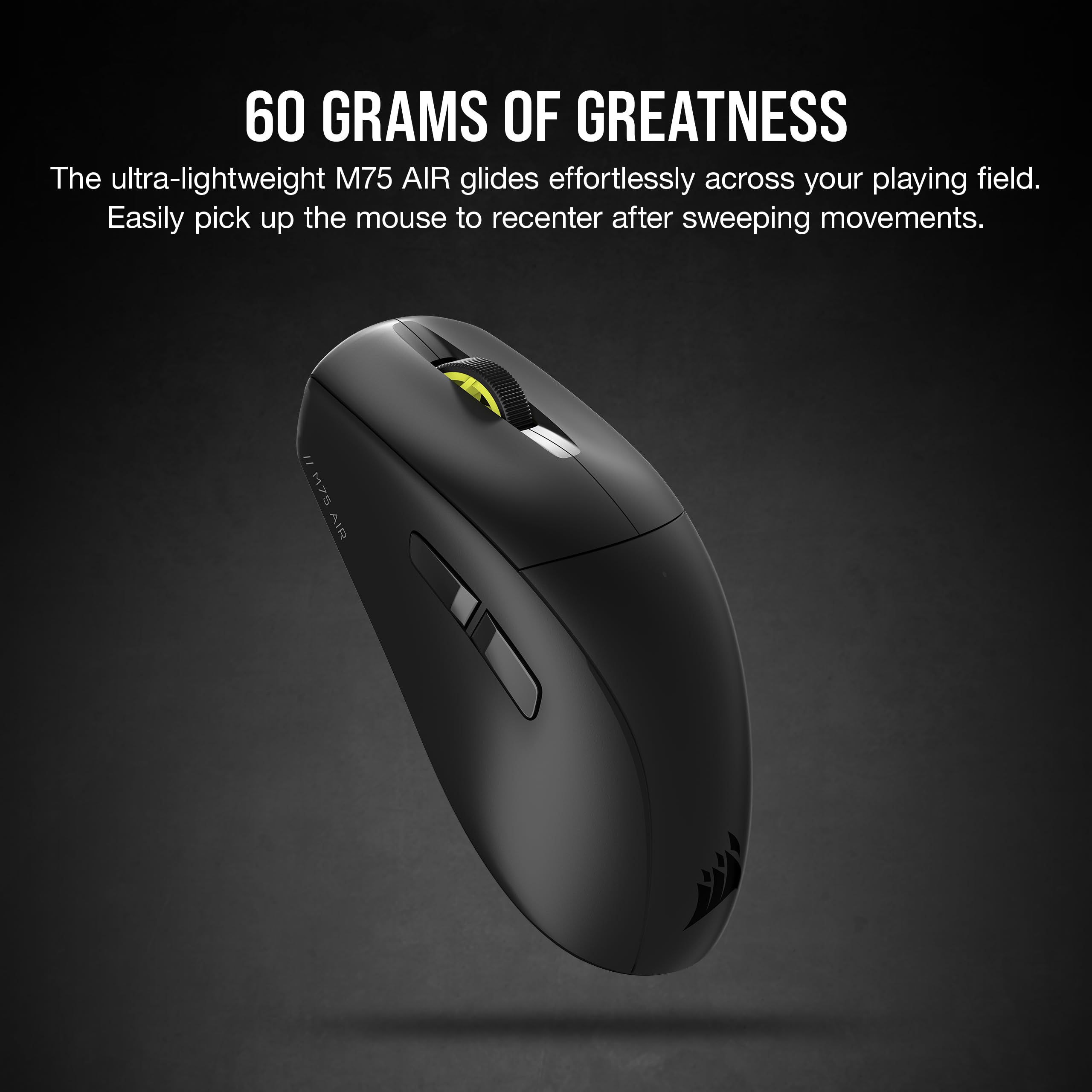 Corsair M75 AIR Wireless Ultra Lightweight Gaming Mouse � 2.4GHz & Bluetooth � 26,000 DPI � Up to 100hrs Battery � iCUE Compatible � Black