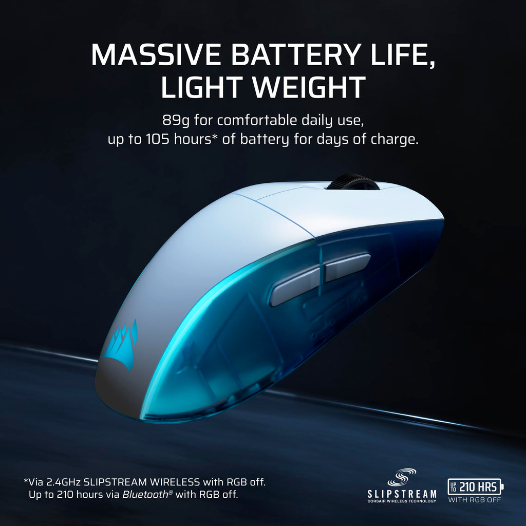 Corsair M75 Wireless RGB Lightweight Gaming Mouse for Mac � 26,000 DPI, Swappable Side Buttons, Optical Switches, iCUE Compatible � Glacial Blue