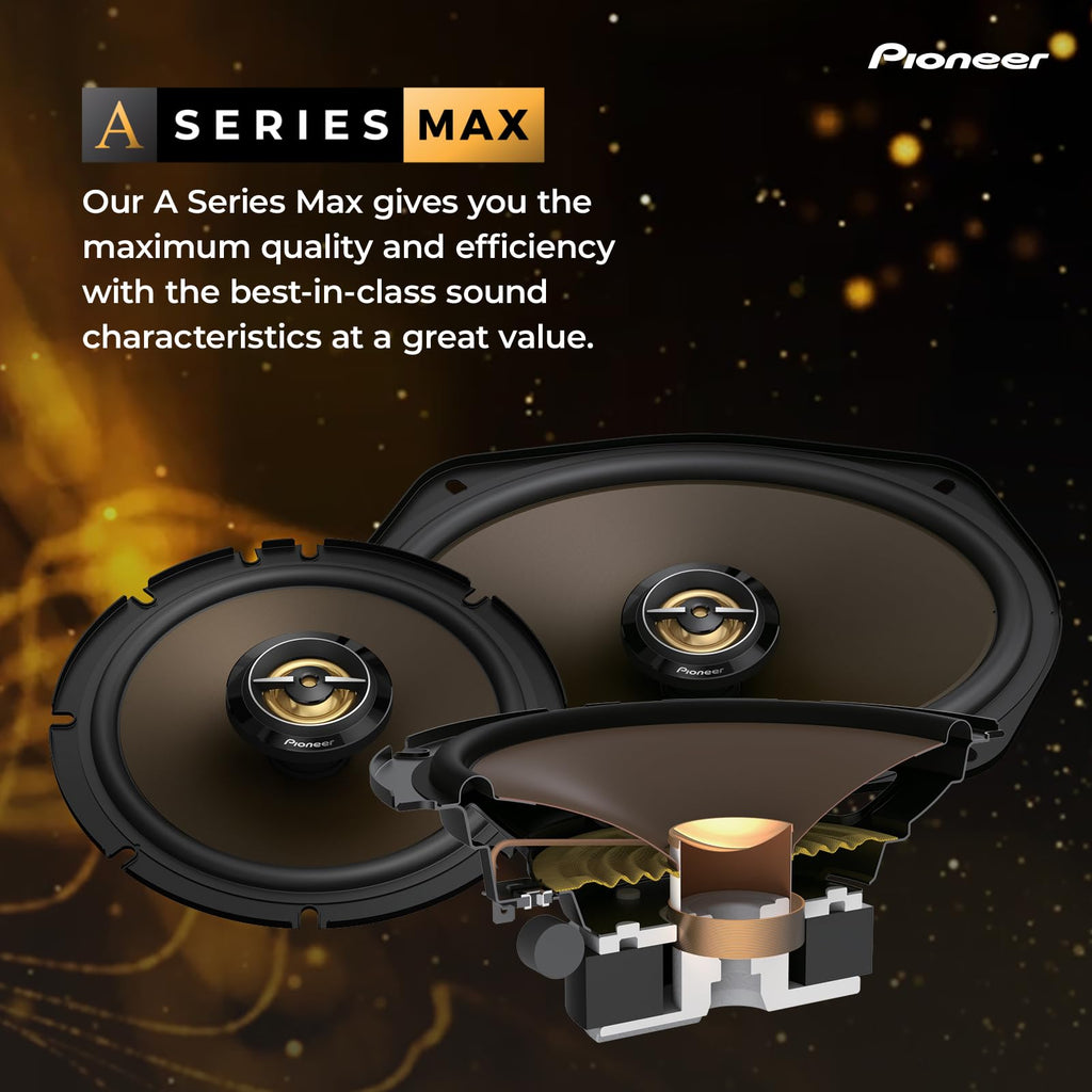 Pioneer A-Series Max TS-A653FH 6.5" 2-Way Speakers (Pair) - 340W Max, Balanced Sound + Smooth Treble, Enhanced Bass, Ideal Factory Upgrade, Installation Adaptors Included