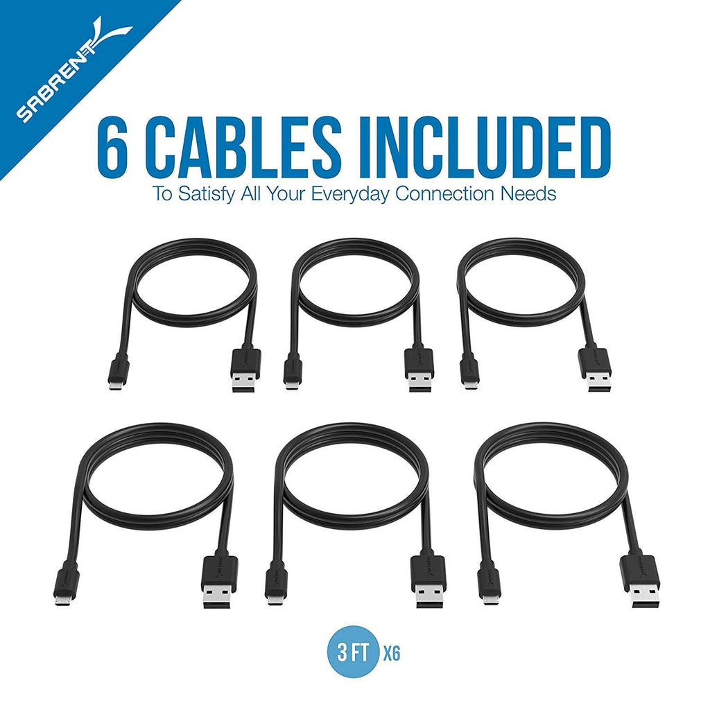 SABRENT [6-Pack 22AWG Premium 90 cm Micro USB Cables High Speed USB 2.0 A Male to Micro B Sync and Charge Cables [Black] (CB-UM63)