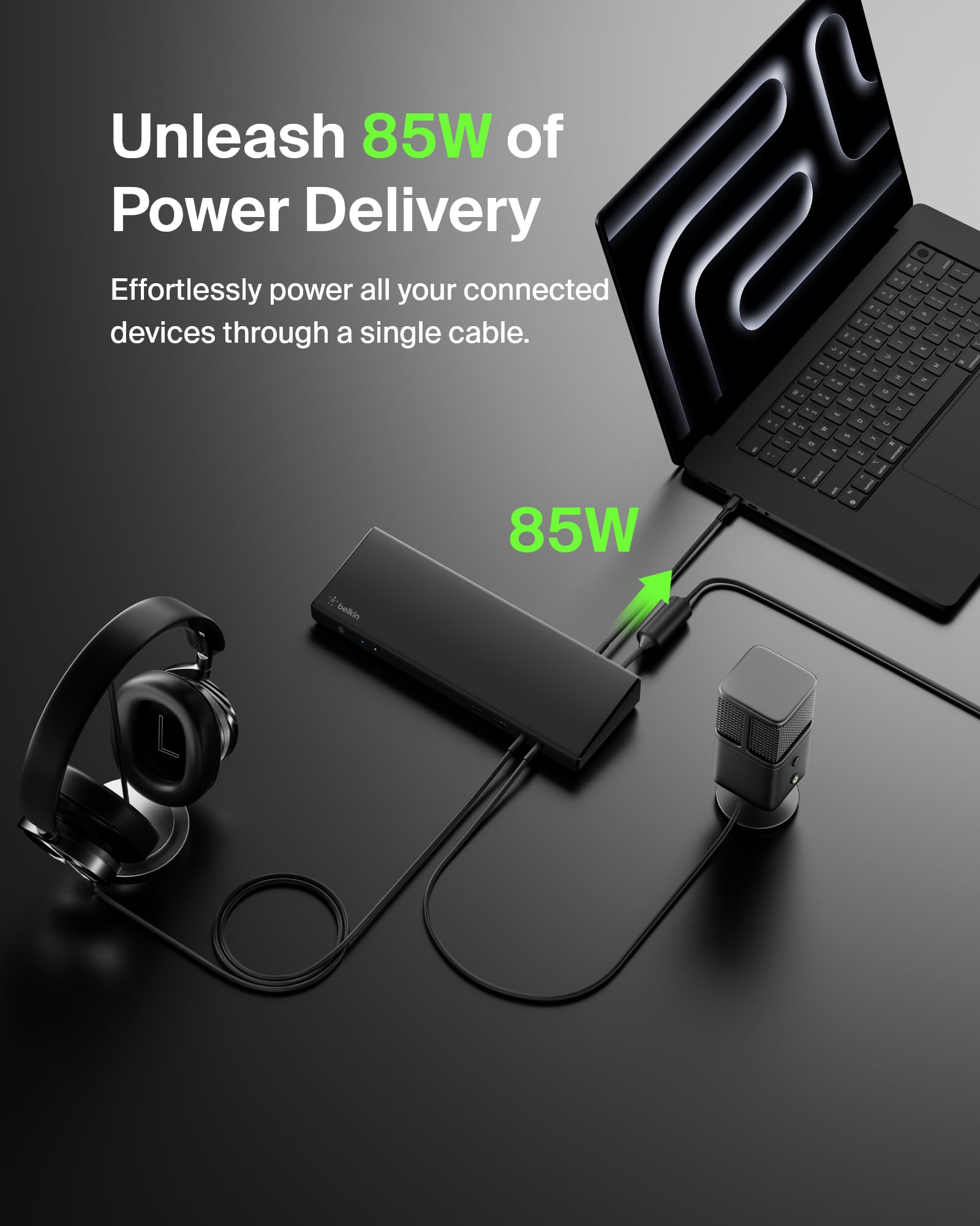 Belkin Triple Display DisplayLink Docking Station Hub with 3 HDMI Ports, 2 DisplayPorts for Triple 4K Display with 85W Power Delivery, Gigabit Ethernet, 3.5mm Mic/Speaker, 1 USB-C and 5 USB-A Ports