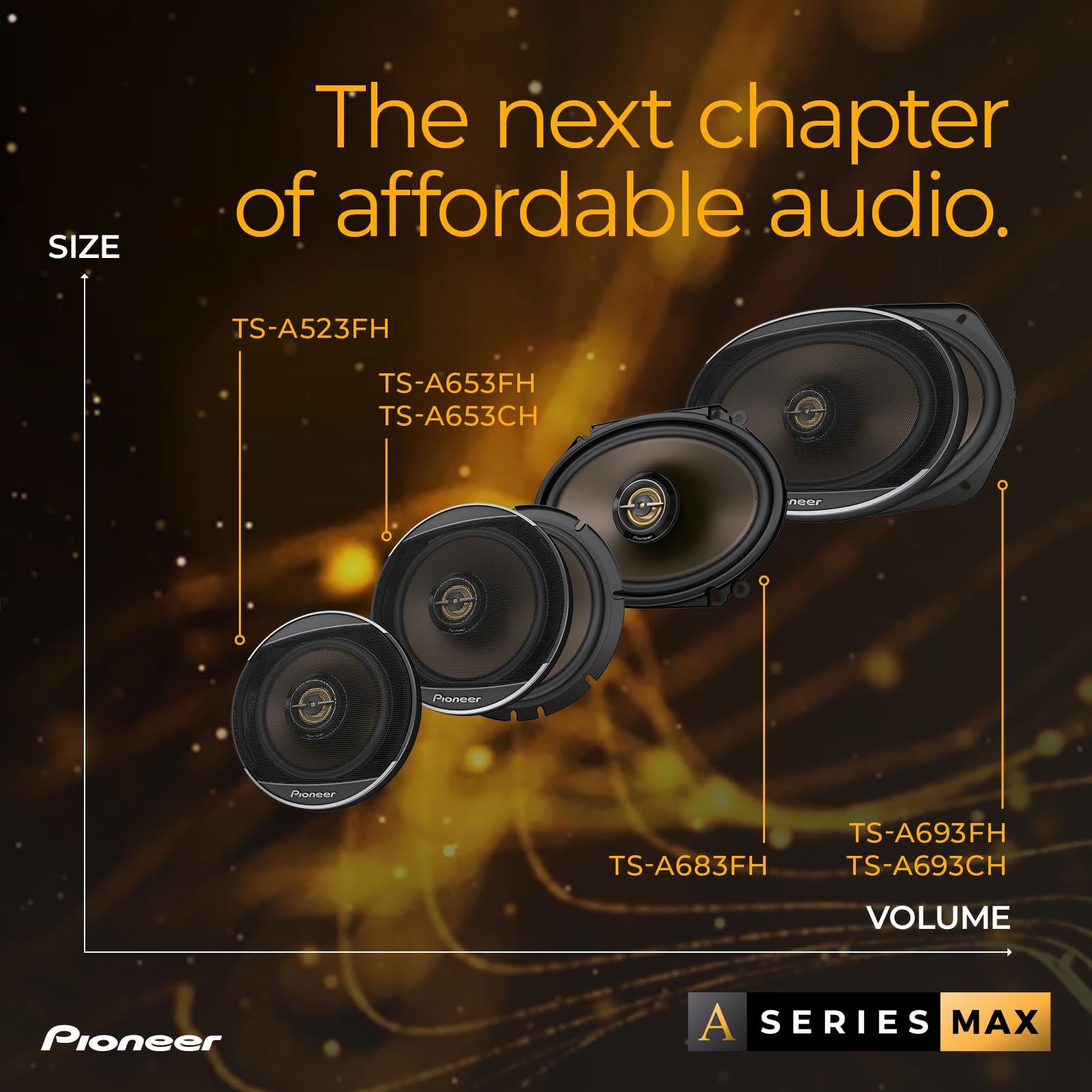 Pioneer A-Series Max TS-A653FH 6.5" 2-Way Speakers (Pair) - 340W Max, Balanced Sound + Smooth Treble, Enhanced Bass, Ideal Factory Upgrade, Installation Adaptors Included
