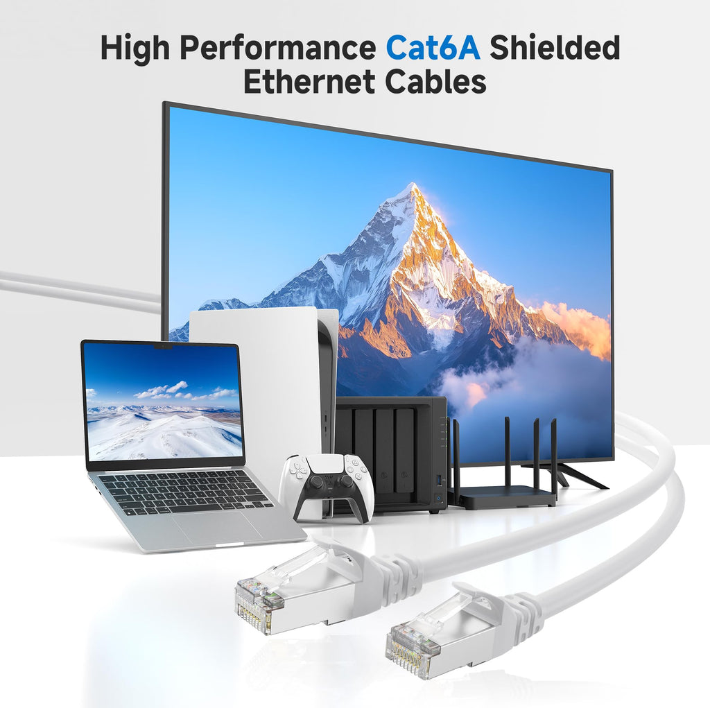 Cable Matters 10Gbps 5-Pack Snagless Shielded Cat 6A Ethernet Cable - 7ft, Cat 6A Cable, Cat6A Cord, Ethernet Cord, White