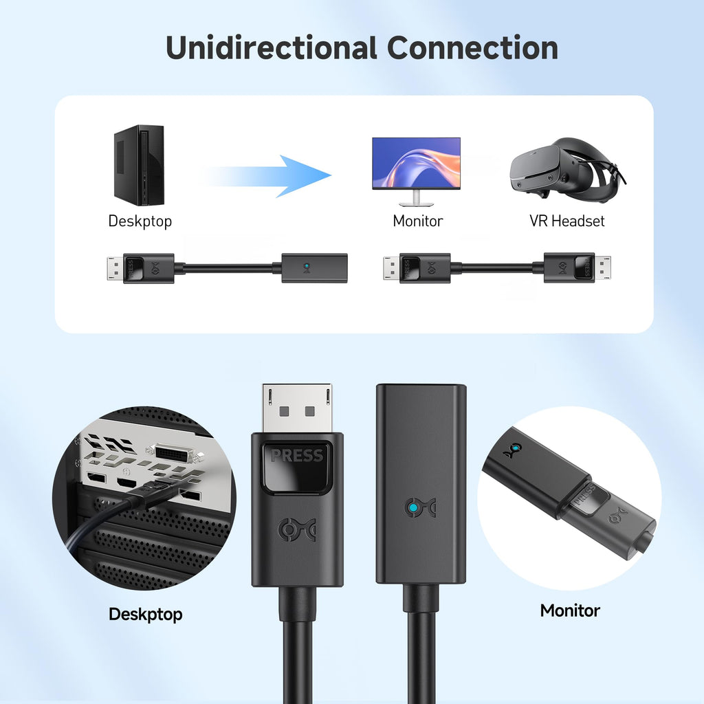 Cable Matters Active DisplayPort to DisplayPort Extension Cable Gender Changer for Oculus Rift S, HTC Vive Pro, Gaming Monitors and More in 16 ft / 5m - Support DisplayPort 1.4 with 8K 60Hz and HDR