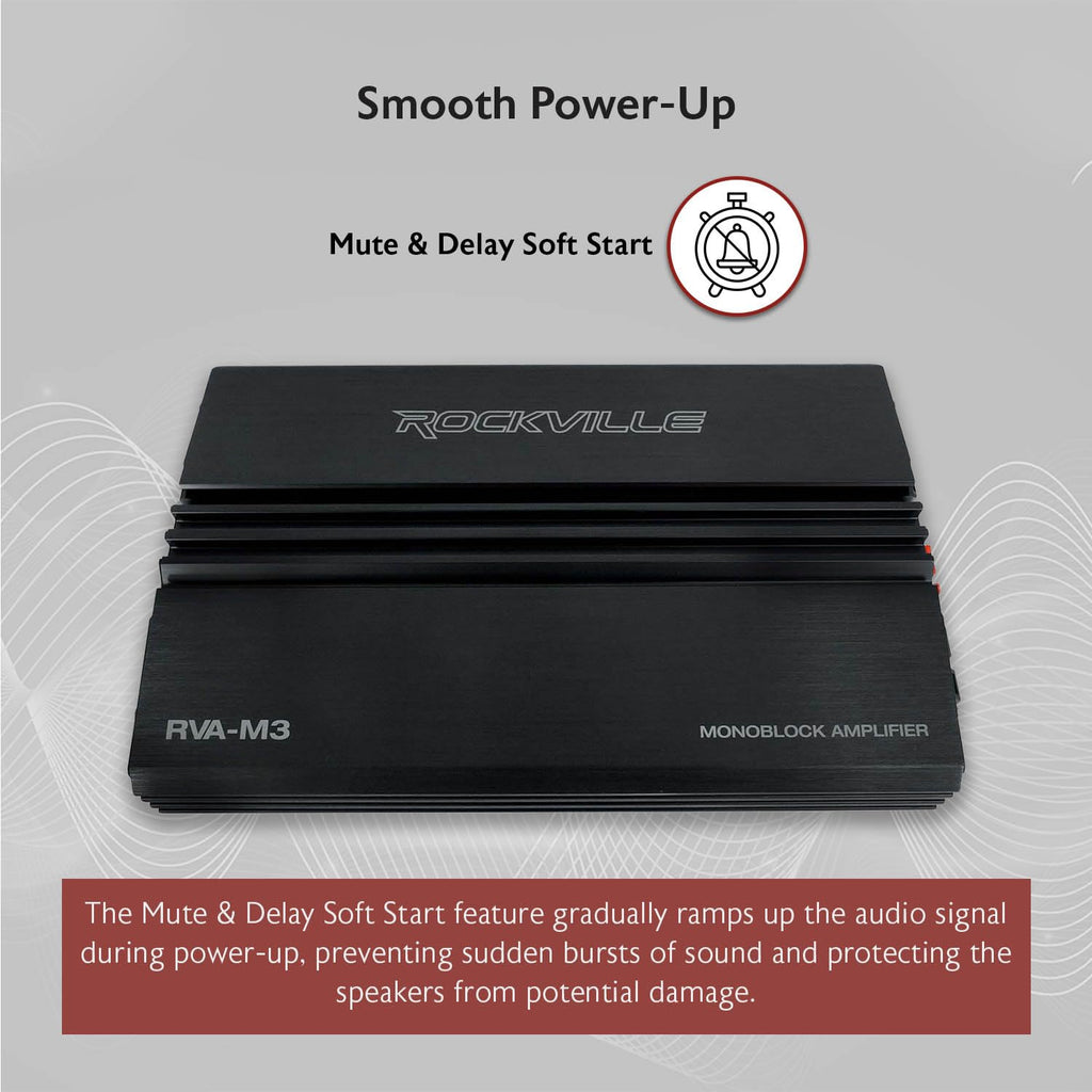 Rockville RVA-M3 V2 Mono Car Amplifier, 4000W, 1000W Dyno-Certified RMS @ 1 Ohm, Class-D, MOSFET, Bass Remote, Perfect for Subwoofers and Car Audio
