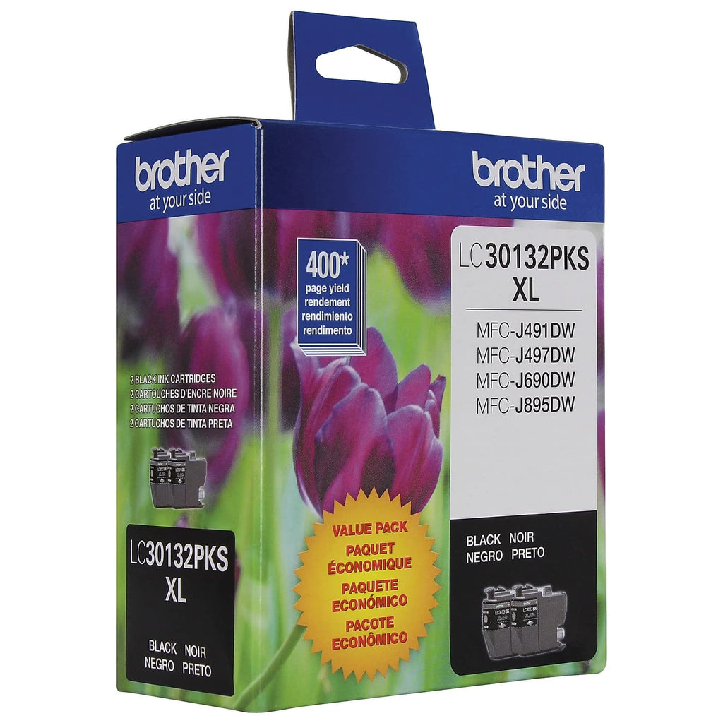 BROTHER Genuine LC30132PKS 2-Pack High Yield Black Ink Cartridges, Page Yield Up to 400 Pages/Cartridge, LC3013