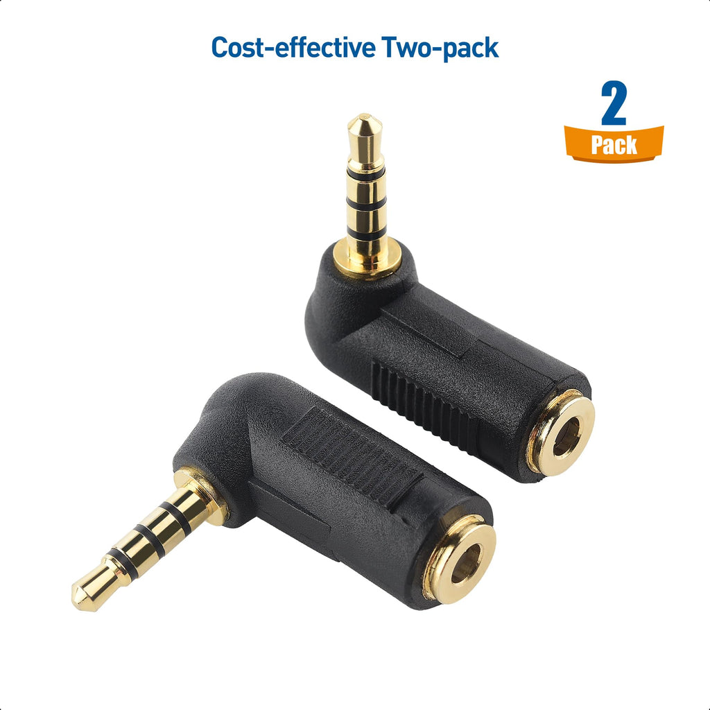 Cable Matters 2-Pack TRRS Right Angle 3.5mm Adapter in Black (3.5mm Right Angle Adapter, 90 Degree Audio Converter)