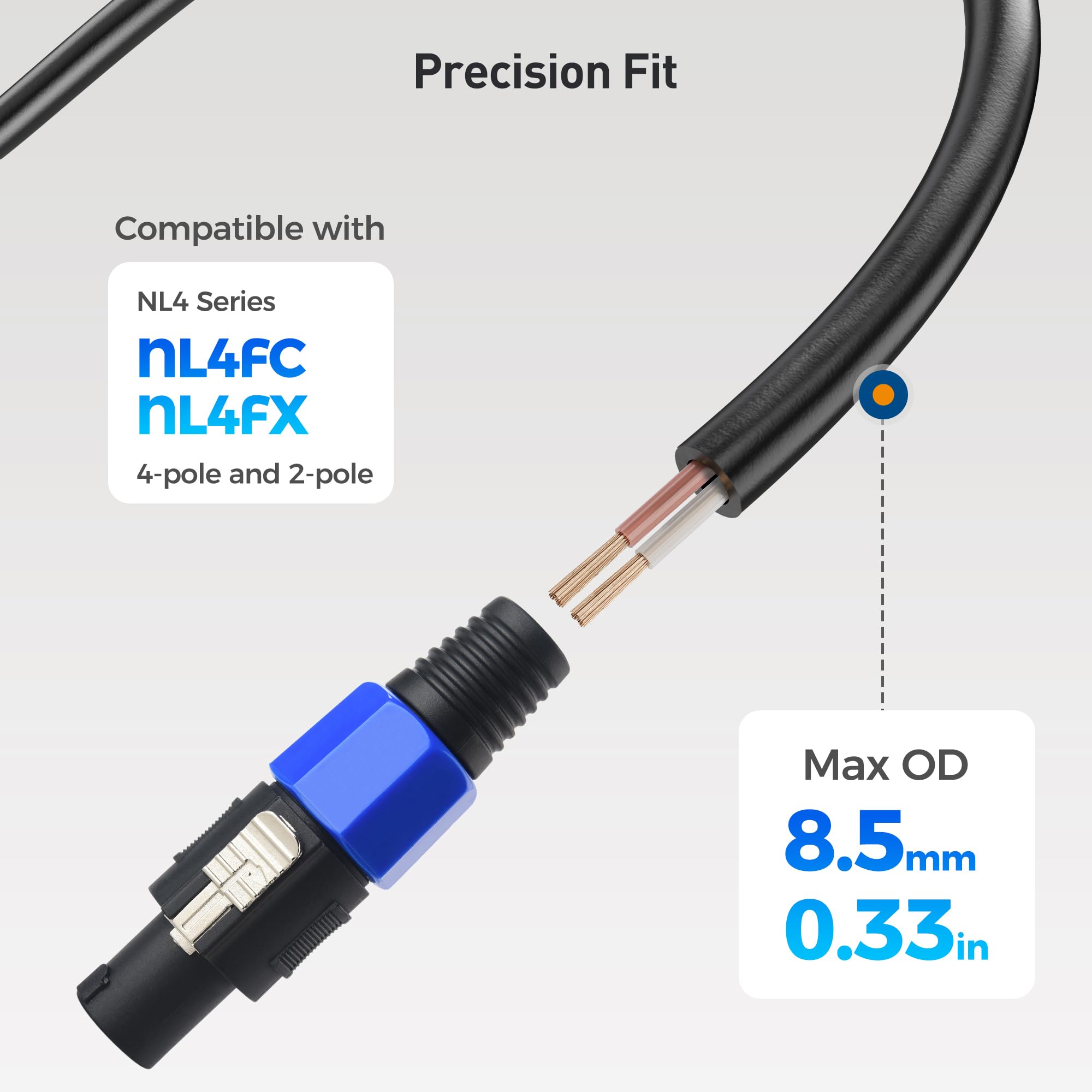 Cable Matters 4-Pack, 4-Pole Speaker Cable Connector - Max OD 8.5mm/0.33 inches, Compatible with Neutrik Speakon Connector NL4FC, NL4FX, NL4 Series