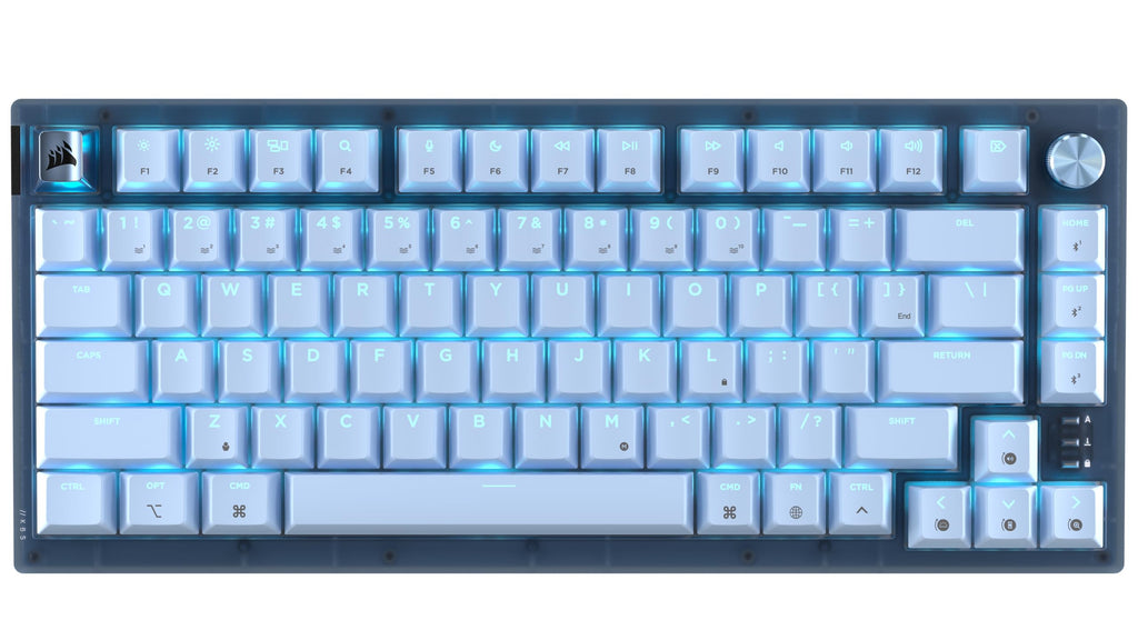 Corsair K65 Plus Wireless 75% RGB Hot-Swappable Mechanical Gaming Keyboard for Mac and iPad � Pre-Lubricated MLX Red v2 Linear Switches, Sound Dampening � QWERTY NA Layout � Glacier Blue