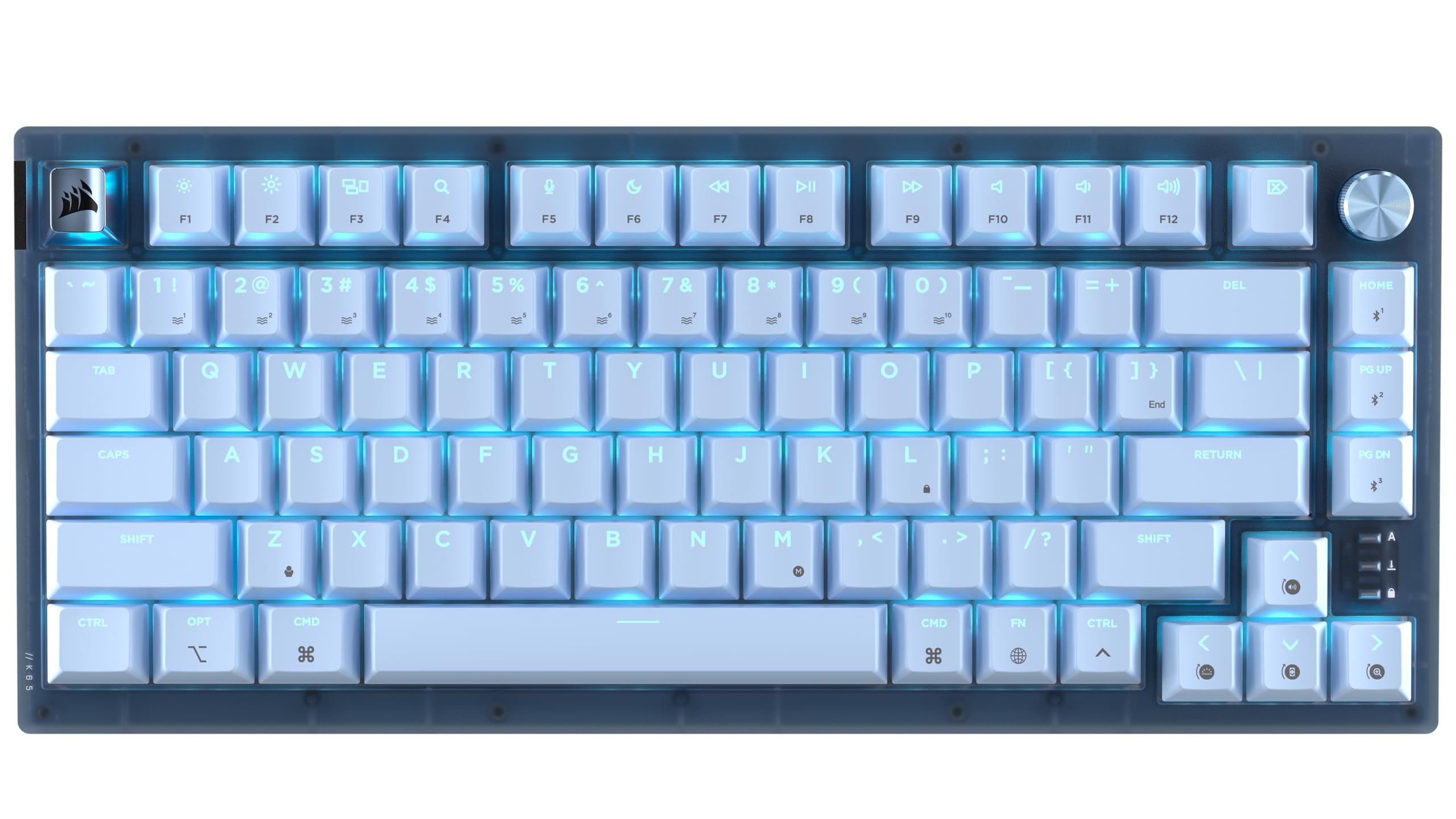 Corsair K65 Plus Wireless 75% RGB Hot-Swappable Mechanical Gaming Keyboard for Mac and iPad � Pre-Lubricated MLX Red v2 Linear Switches, Sound Dampening � QWERTY NA Layout � Glacier Blue