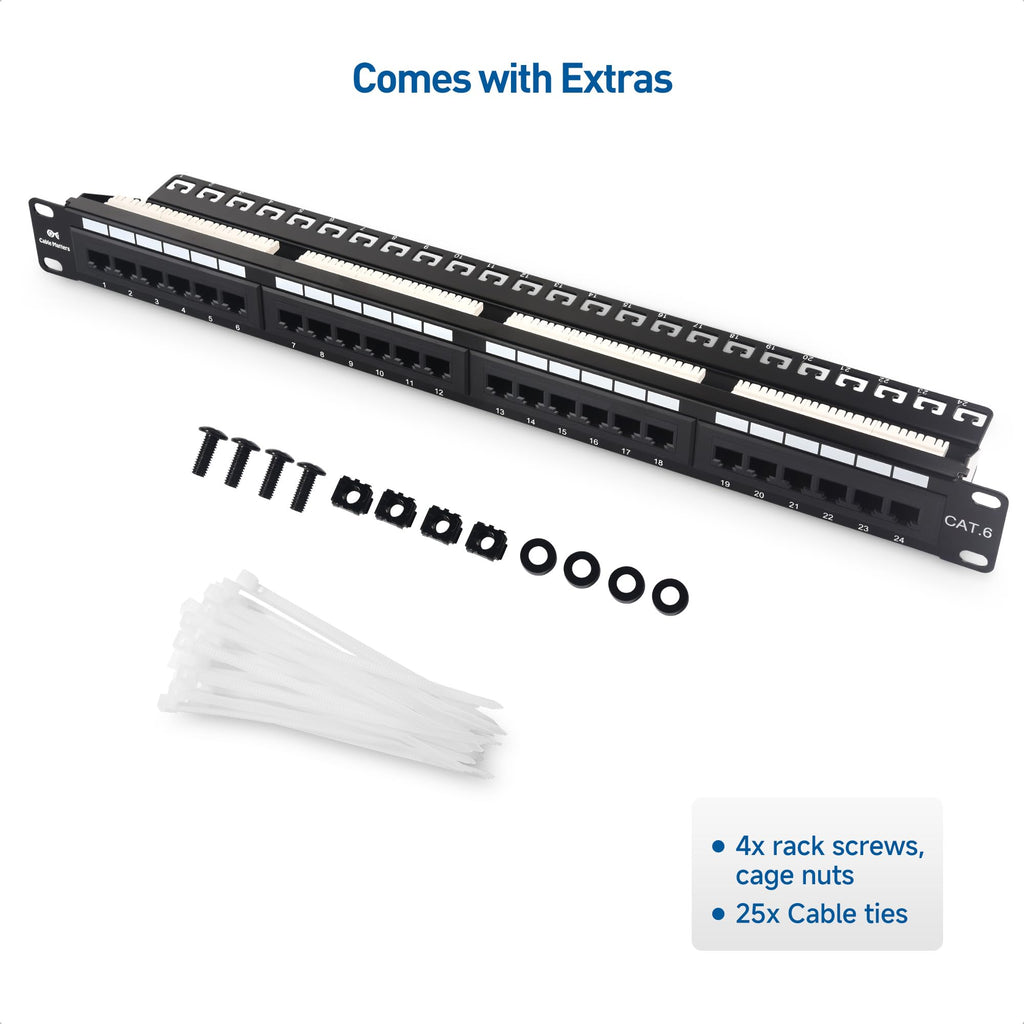 Cable Matters Rackmount or Wall Mount 1U 24-Port Cat 6 Network Patch Panel with Support Bar