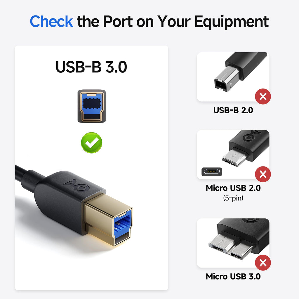 Cable Matters 2-Pack USB 3.0 Cable (USB 3 Cable/USB 3.0 A to B Cable) in Black 6 Feet