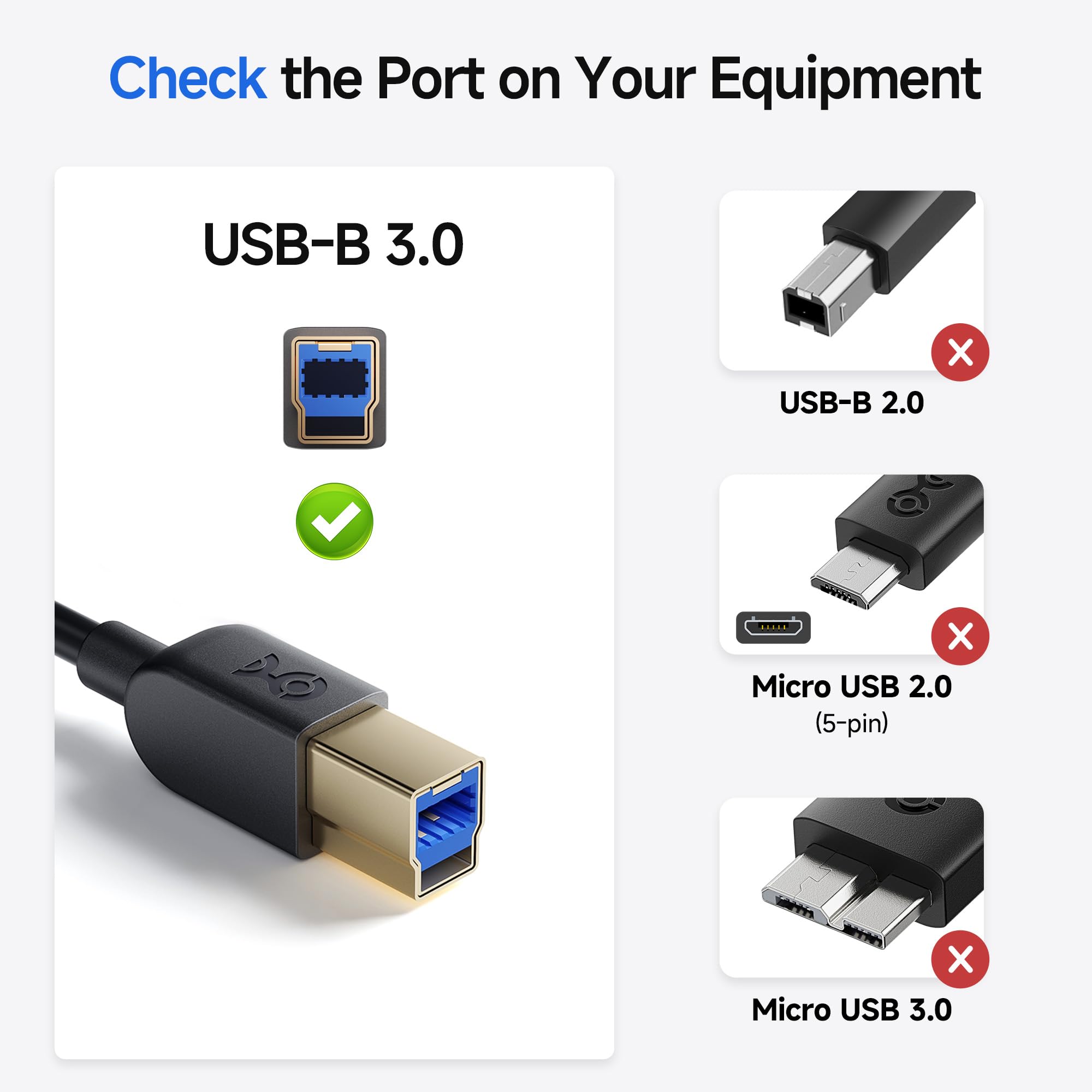 Cable Matters 2-Pack USB 3.0 Cable (USB 3 Cable/USB 3.0 A to B Cable) in Black 6 Feet