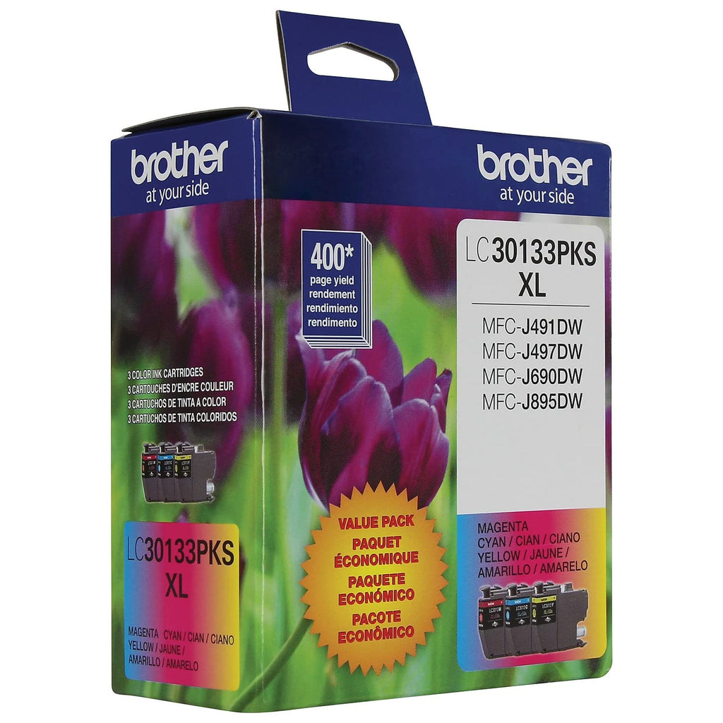 BROTHER Genuine LC30133PKS 3-Pack High Yield Color Ink Cartridges, Page Yield Up to 400 Pages/Cartridge, Includes Cyan, Magenta and Yellow, LC3013
