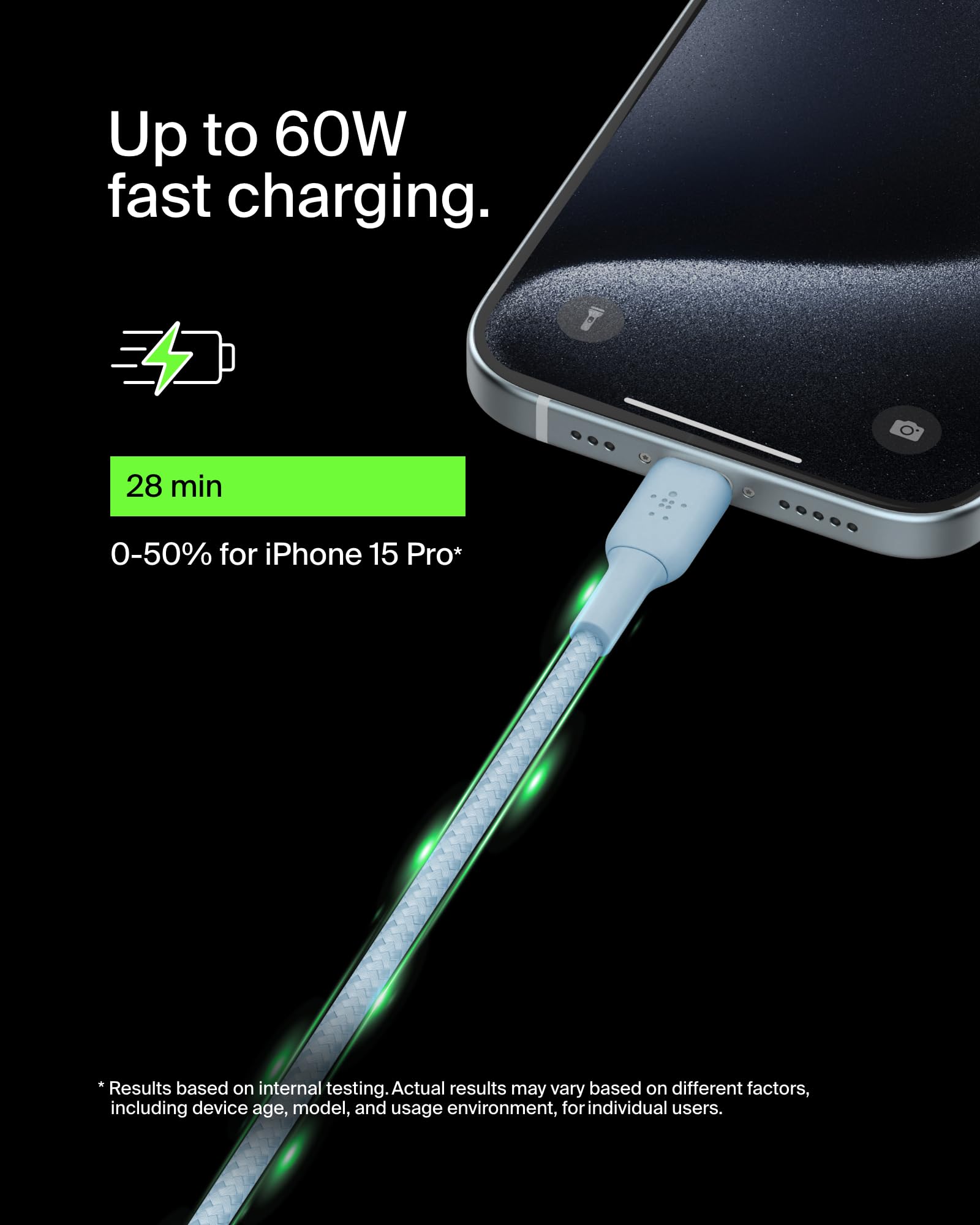 Belkin BoostCharge Braided USB-C to USB-C Cable (1M/3.3ft) for iPhone 16, 16 Pro, 16 Pro Max, 16 Plus, Galaxy S25, S24, Note, Pixel 9, Pixel 8, iPad Pro & More - Blue