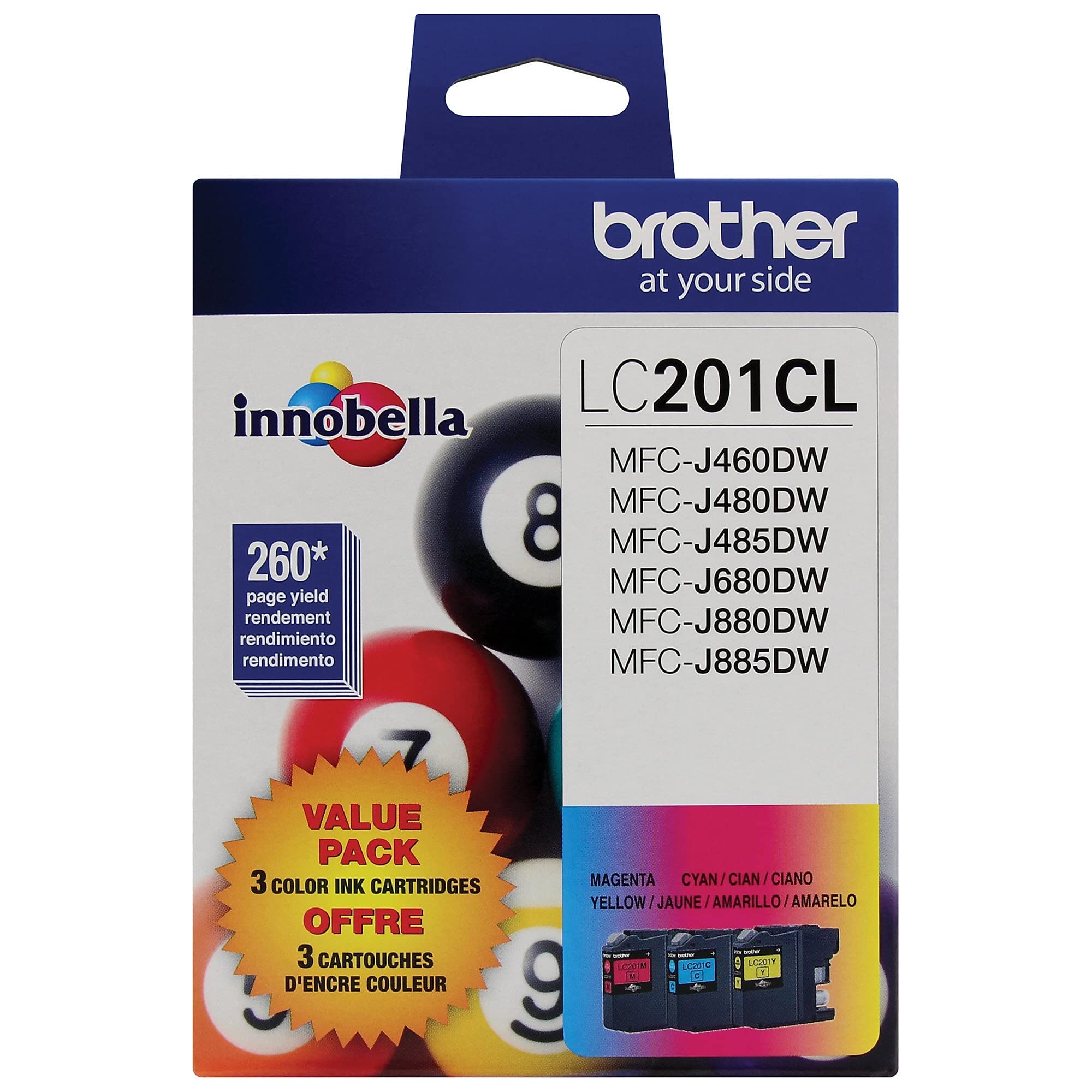 Brother Genuine Standard Yield Color Ink Cartridges, LC2013PKS, Replacement Color Ink Three Pack, Includes 1 Cartridge Each of Cyan, Magenta & Yellow, Page Yield Up To 260 Pages/cartridge, LC203