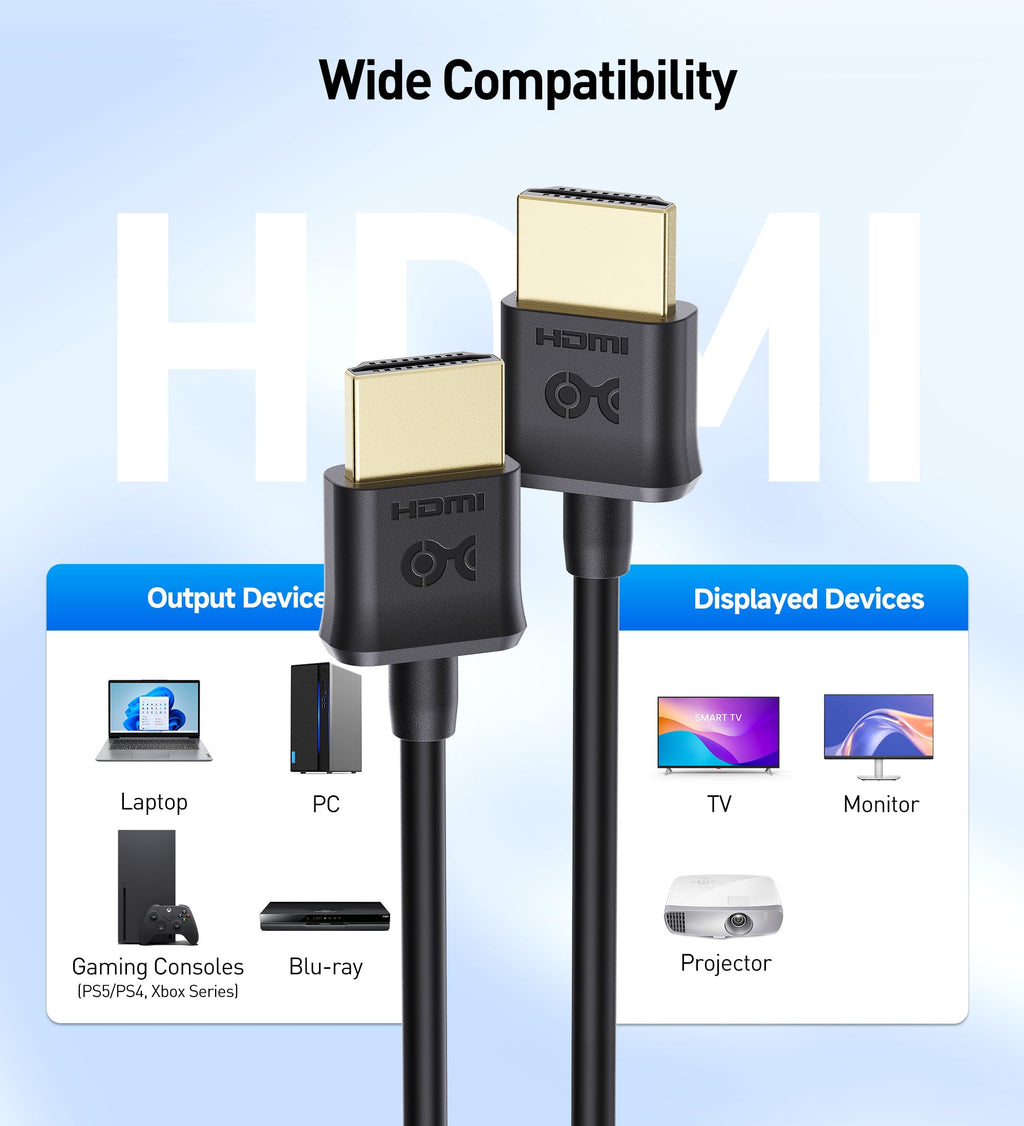 Cable Matters 2-Pack Ultra Thin HDMI Cable 10 ft, Support 4K@60Hz, Ultra Slim HDMI Cable 4K Rated with Ethernet, HDR Support for PS5, Xbox Series X/S, RTX4090/3090, RX 7900/7800, Apple TV, and More