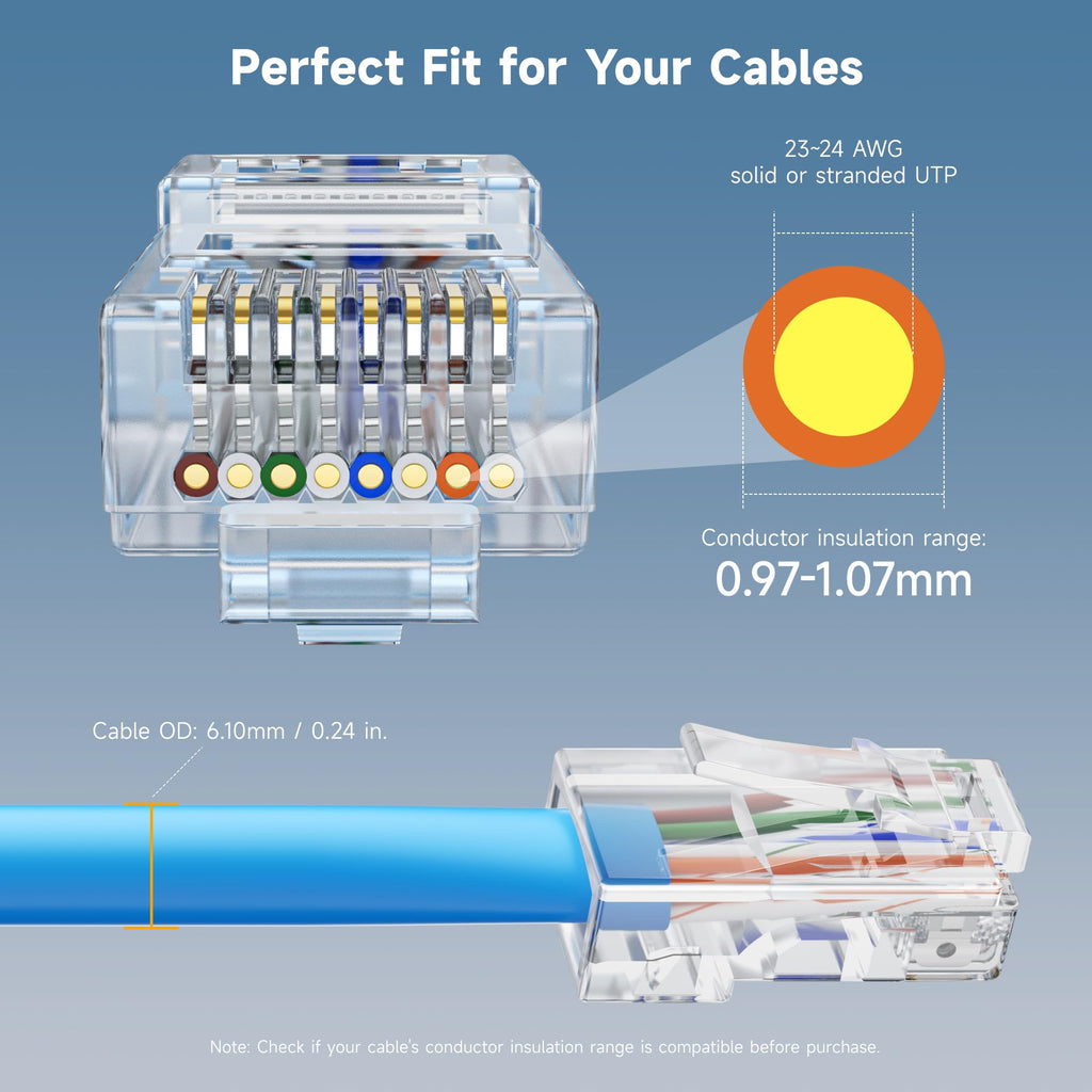 Cable Matters 50-Pack Cat 6 Pass-Through RJ45 Connectors, 50� Gold Contacts (Cat 6 Ends / Cat6 Connector / RJ45 Modular Plugs/Ethernet Plugs/Network Connector)