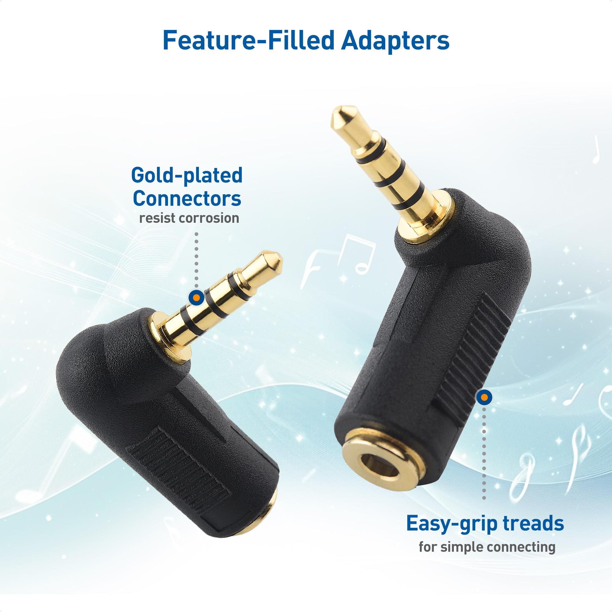 Cable Matters 2-Pack TRRS Right Angle 3.5mm Adapter in Black (3.5mm Right Angle Adapter, 90 Degree Audio Converter)