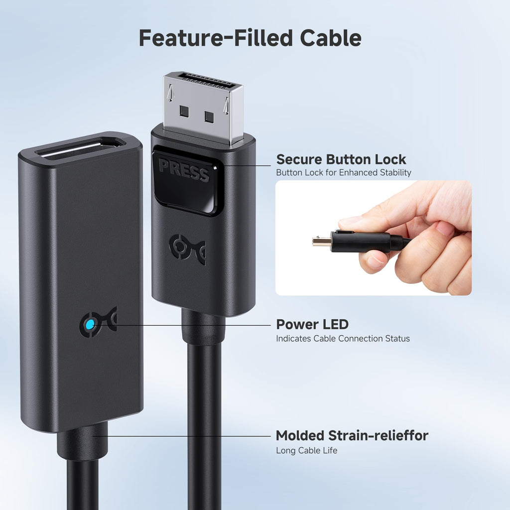Cable Matters Active DisplayPort to DisplayPort Extension Cable Gender Changer for Oculus Rift S, HTC Vive Pro, Gaming Monitors and More in 16 ft / 5m - Support DisplayPort 1.4 with 8K 60Hz and HDR