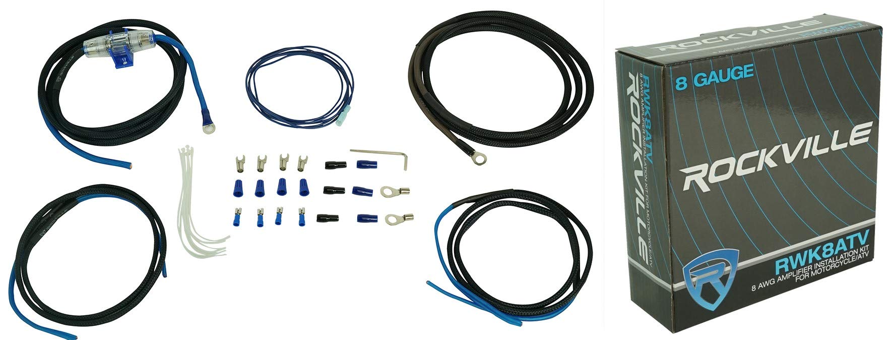 Rockville RWK8ATV 8 AWG OFC Copper Amp Installation Wire Kit, True-Spec, Flexible, Durable, for RZR/ATV/UTV Audio Systems