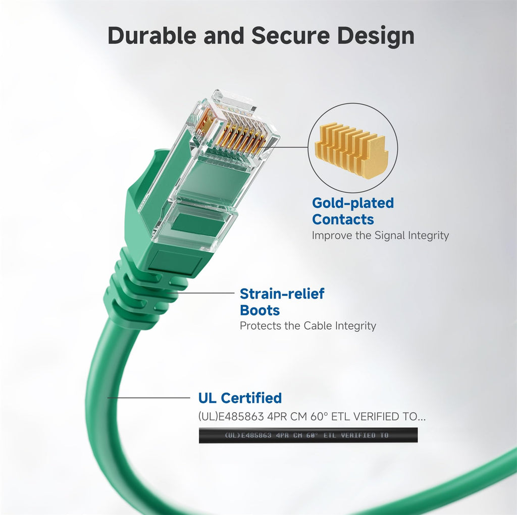 Cable Matters 5-Pack Snagless Cat6 Ethernet Cable (Cat6 Cable/Cat 6 Cable) in Green 10 Feet - Available 1FT - 150FT in Length