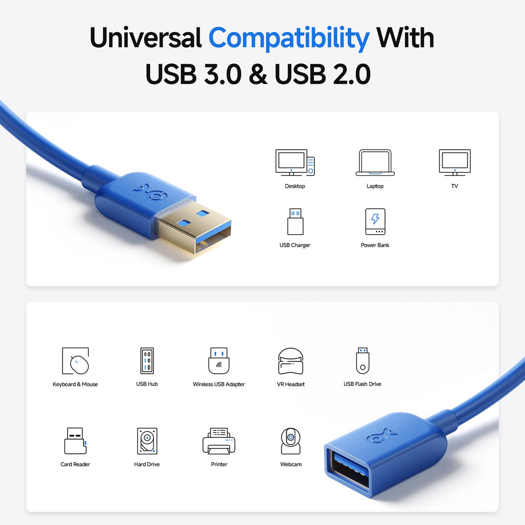 Cable Matters USB Extension Cable (USB 3.0 Extension Cable) in Blue 10 Feet - Available 3FT - 10FT in Length