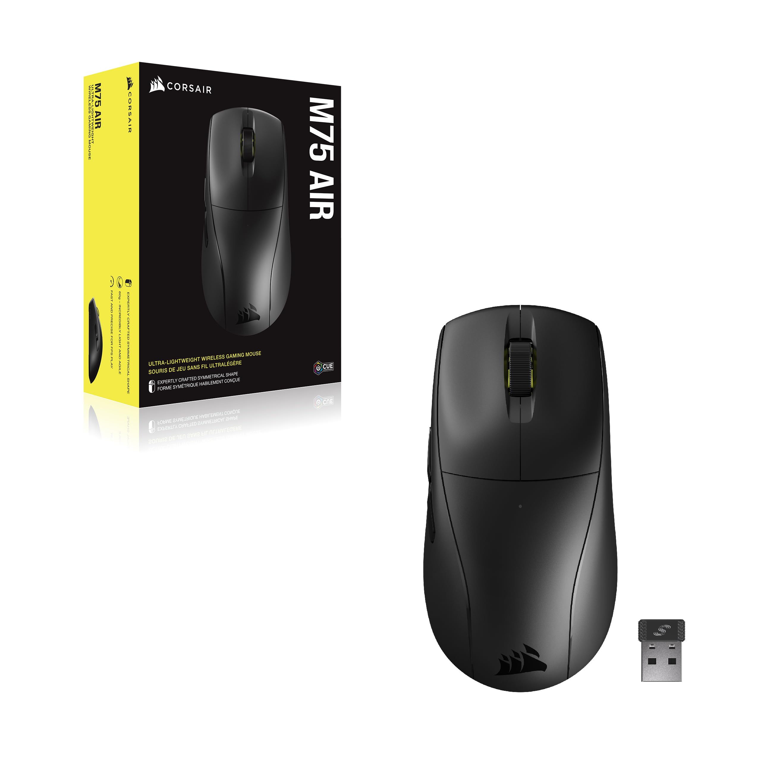 Corsair M75 AIR Wireless Ultra Lightweight Gaming Mouse � 2.4GHz & Bluetooth � 26,000 DPI � Up to 100hrs Battery � iCUE Compatible � Black