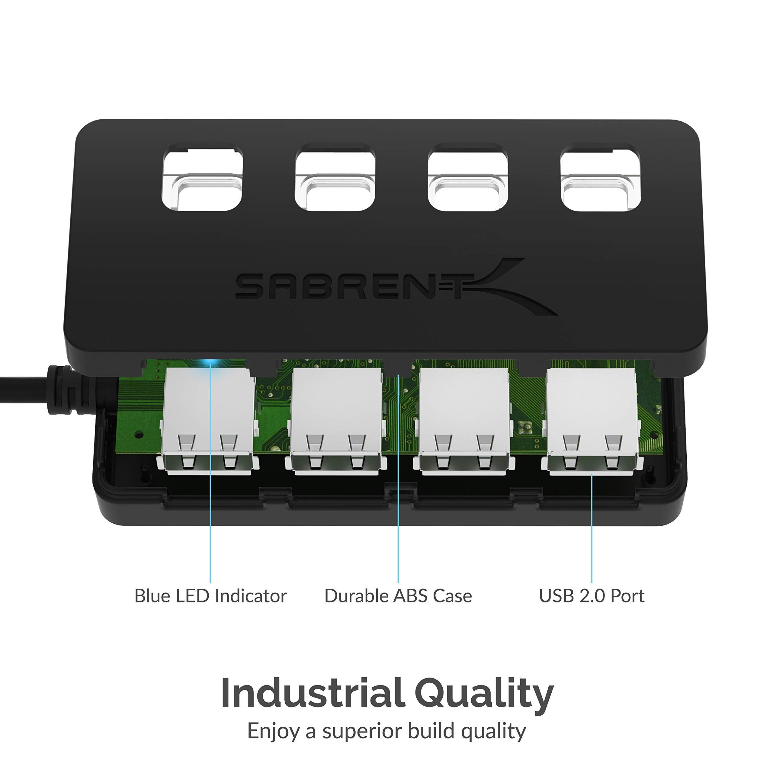 SABRENT USB Hub 4 Port USB 2.0 Portable Travel USB Docking Station with Individual LED lit Power Switches [Charging NOT Supported] for Mac & PC (HB-UMLS)