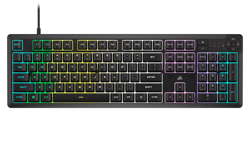 Corsair K55 CORE RGB Membrane Wired Gaming Keyboard � Quiet, Responsive Switches � Spill Proof � RGB with Ten Zones � Media Keys � iCUE Compatible � QWERTY NA � PC, Mac � Black