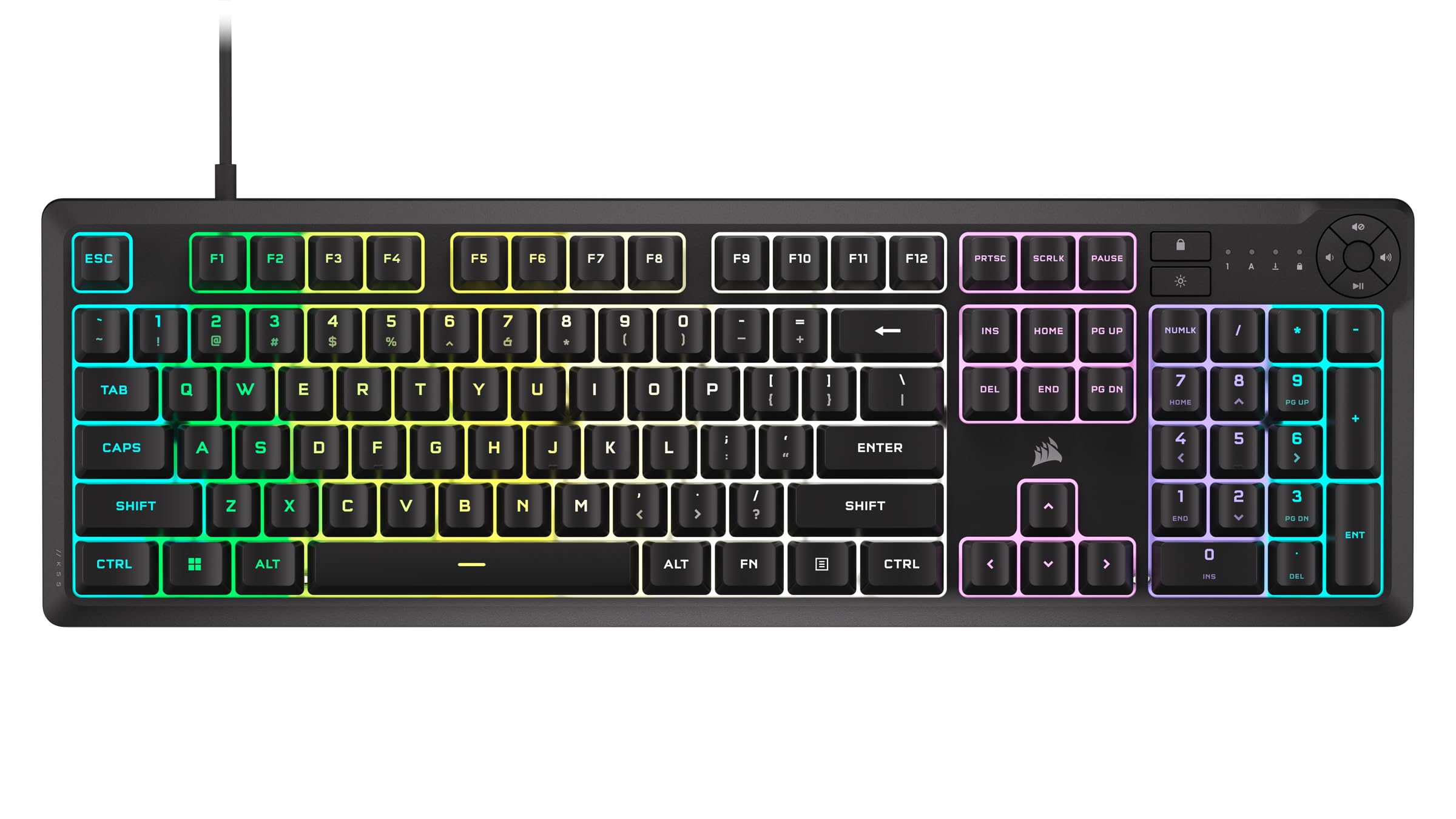 Corsair K55 CORE RGB Membrane Wired Gaming Keyboard � Quiet, Responsive Switches � Spill Proof � RGB with Ten Zones � Media Keys � iCUE Compatible � QWERTY NA � PC, Mac � Black