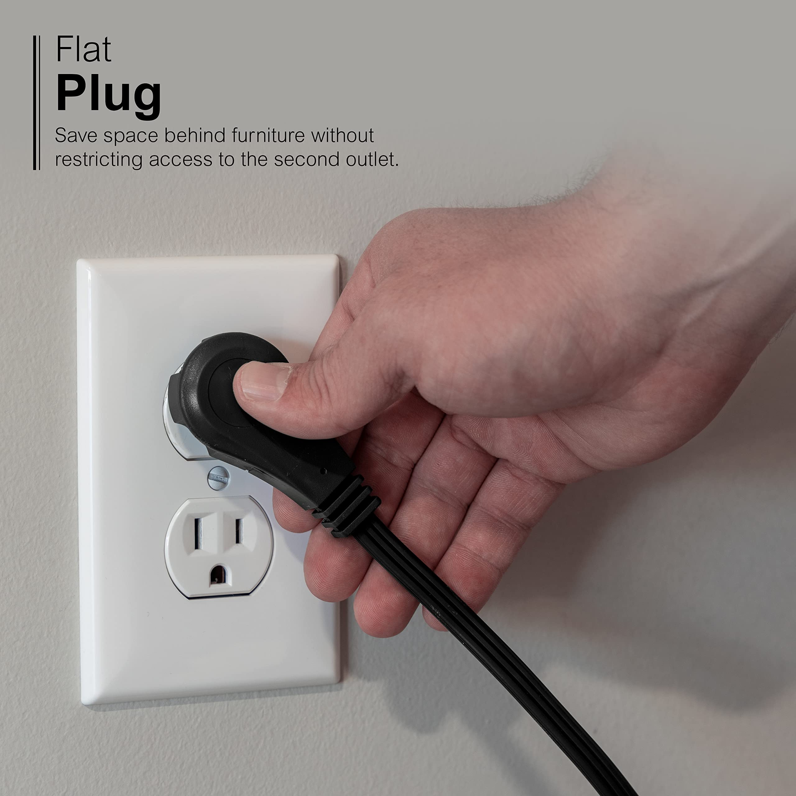 GE 3-Outlet Flat Extension Cord 3 Ft Grounded Extension Cord with Multiple Outlets 3 Prong Outlet Extender Flat Plug Power Strip Indoor Extension Cord 16 Gauge UL Listed Black 69877