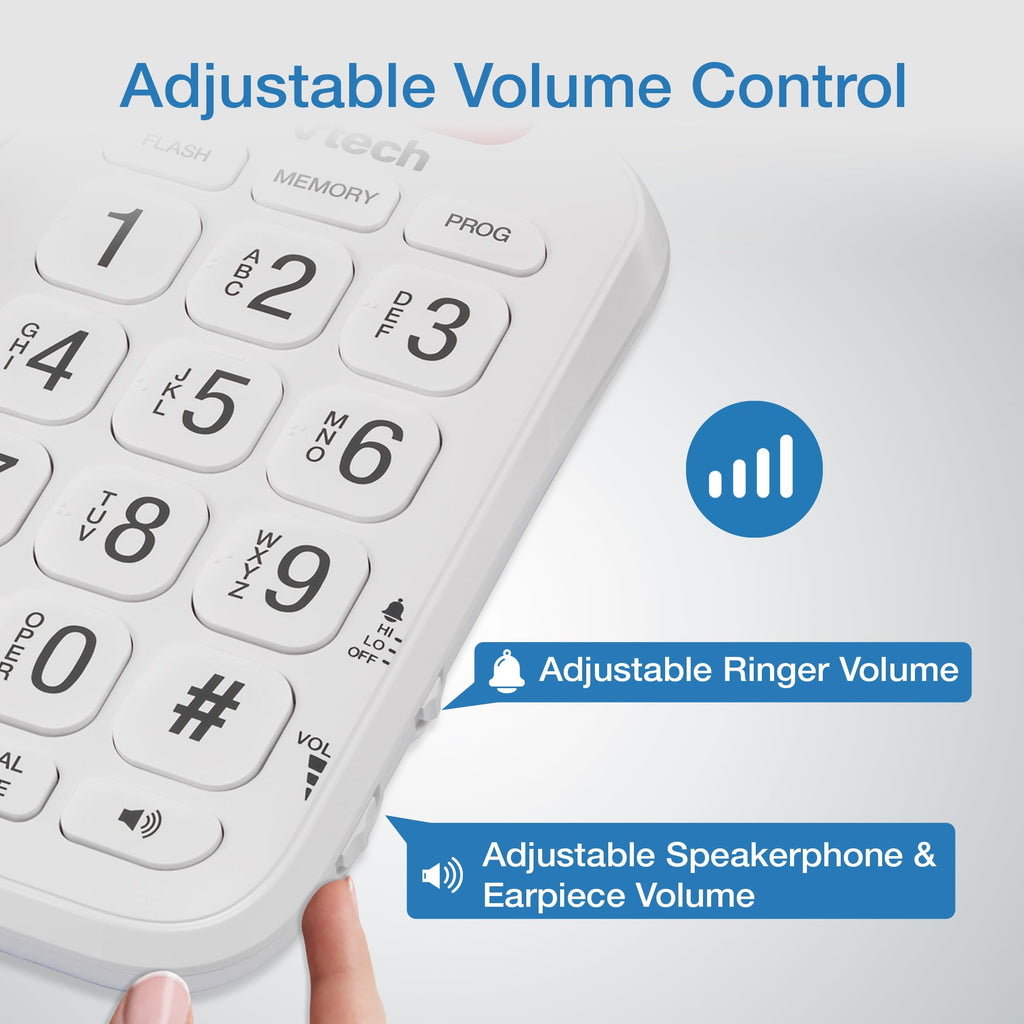 VTech SN1107 Corded Phone with Oversized High-Contrast Buttons, Talking Digits for Seniors, 10 Number Speed Dial, Visual Ringer, Full-Duplex Speakerphone