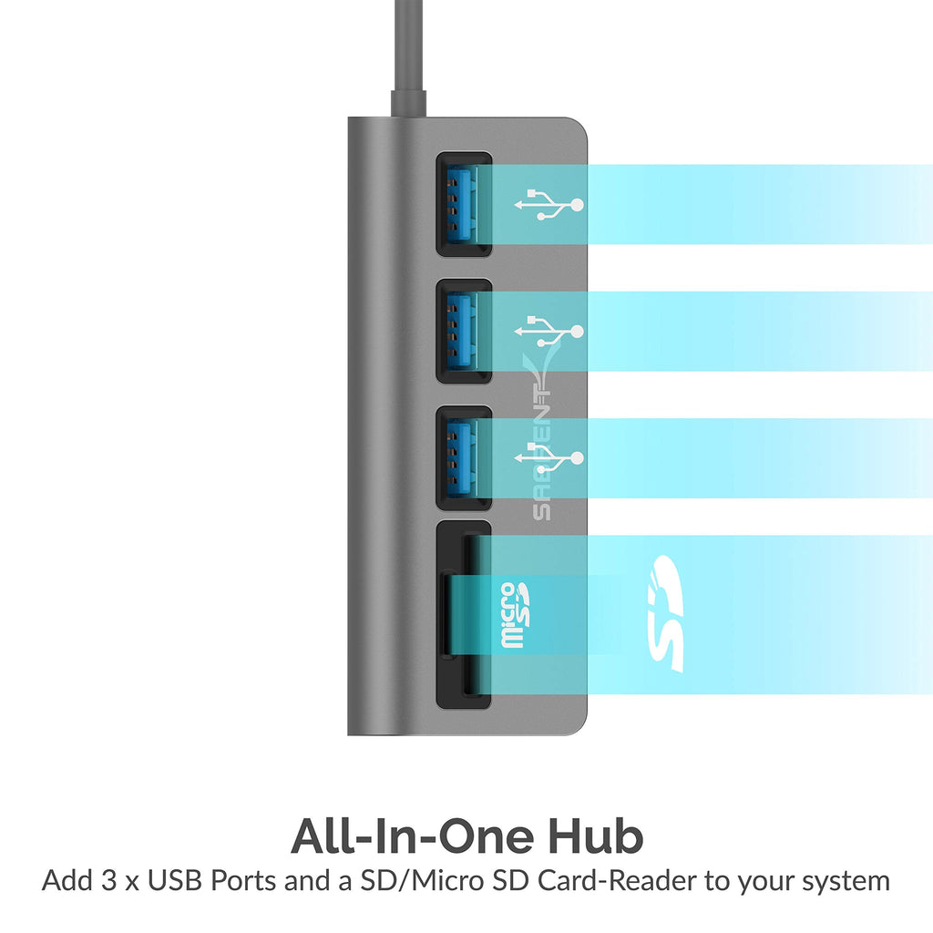 SABRENT USB Hub with SD Card Reader and microSD Reader, Office Desk Designe, Compact, Universal Compatibility (HB-U3CR)