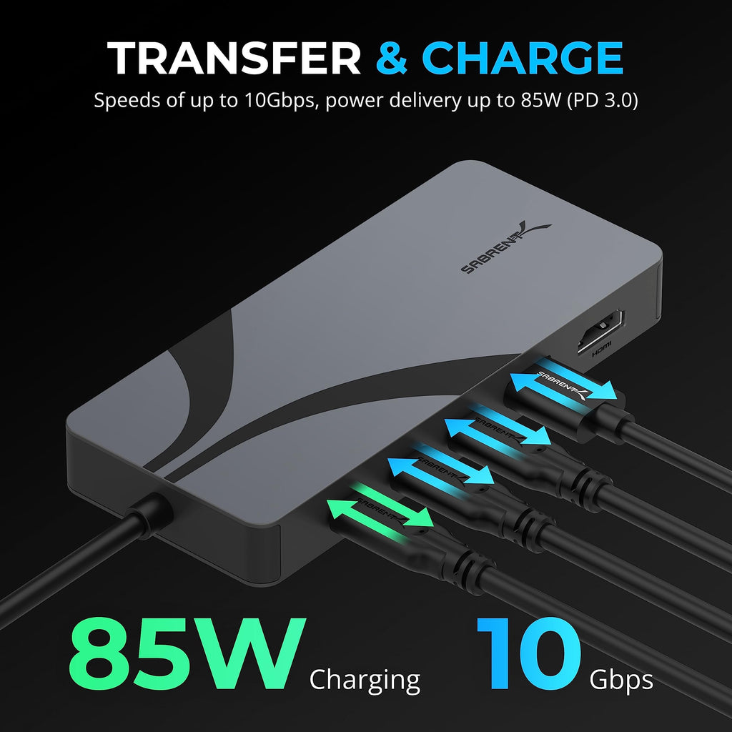 SABRENT USB C Dock (6-in-1) Lightning Fast Ethernet 2.5Gbps, USB 4 Hub 10Gbps Laptop Dock Charger 100W PD 3.0, USB C Hub with HDMI 2.1 Supporting 8K@60Hz/4K@144Hz (DSC enabled) Monitors, (HB-U4HP)