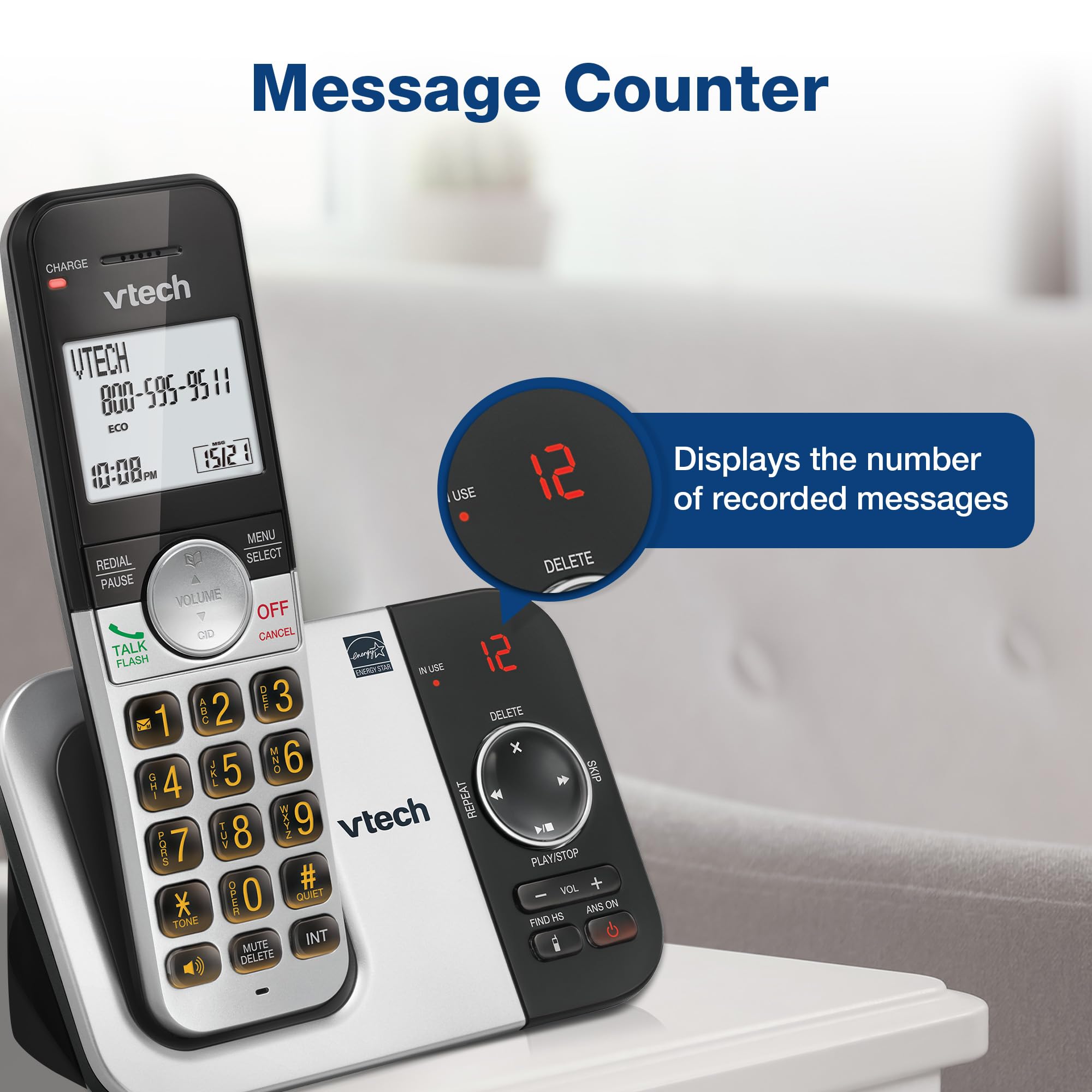 VTech Cordless Phone with 3 Handsets, Answering Machine, Large Display and Big Buttons, Caller ID, Full Duplex Handsfree Calling, Last 10 Dial, Easy to Use, VG232-3