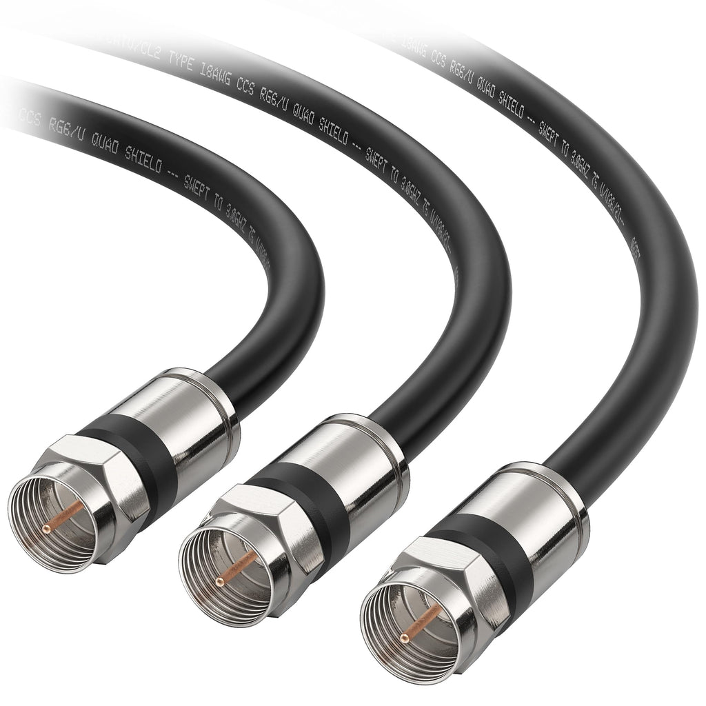 Cable Matters 3-Pack, CL2 in-Wall Rated (CM) Quad Shielded RG6 Coaxial Patch Cable in Black 10 Feet