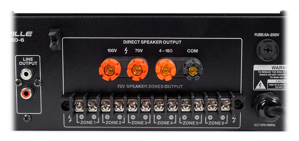 Rockville RCS180-6 180 Watt 6 Zone 70V Commercial/Restaurant Amplifier/Bluetooth