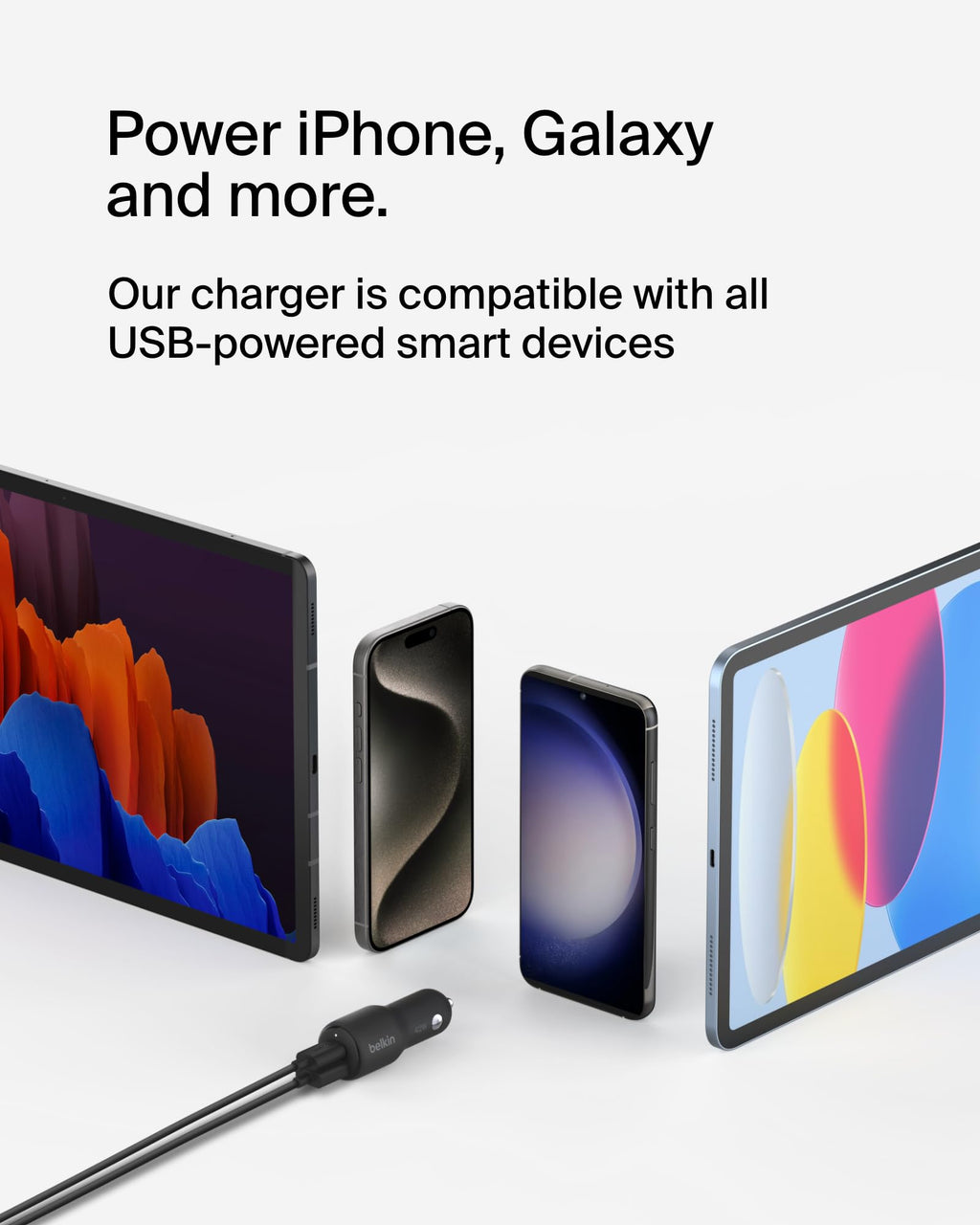 Belkin BoostCharge Dual Car Charger 42W w/Fast Charge USB-C 30W PPS & 12W USB-A Ports + USB-C to USB-C Cable for Apple iPhone 16, 16 Pro, 16 Pro Max, iPhone 15, Samsung Galaxy S24, & More - Black