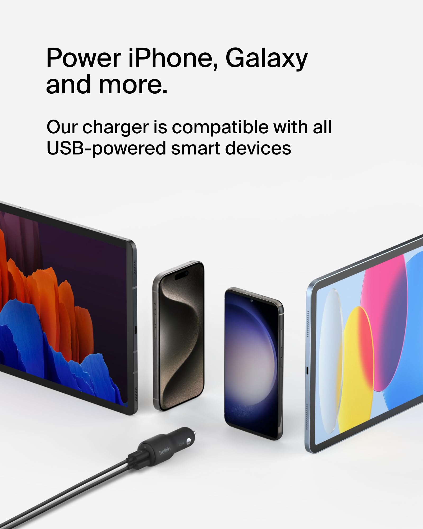 Belkin BoostCharge Dual Car Charger 42W w/Fast Charge USB-C 30W PPS & 12W USB-A Ports + USB-C to USB-C Cable for Apple iPhone 16, 16 Pro, 16 Pro Max, iPhone 15, Samsung Galaxy S24, & More - Black
