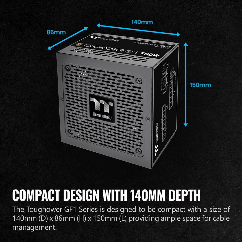 Thermaltake GF1 (2024) 750W Fully Modular ATX Power Supply - 80 Plus Gold - Ultra Quiet - Zero RPM, PS-TPD-0750FNFAGU-P