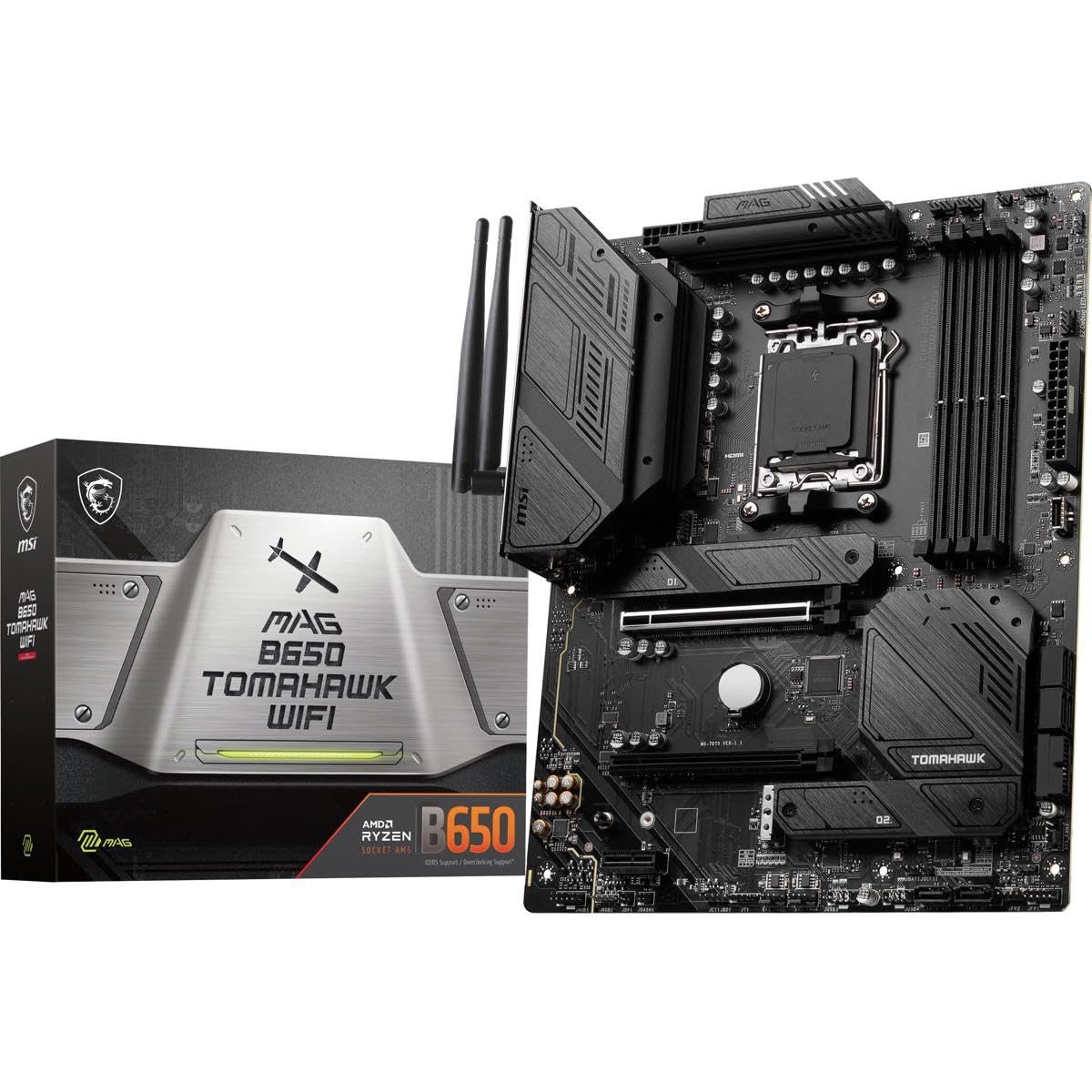 MSI MAG B650 Tomahawk WiFi Gaming Motherboard (AMD AM5, ATX, DDR5, PCIe 4.0, M.2, SATA 6Gb/s, USB 3.2 Gen 2, HDMI/DP, Wi-Fi 6E, AMD Ryzen 7000 Series Desktop Processors)