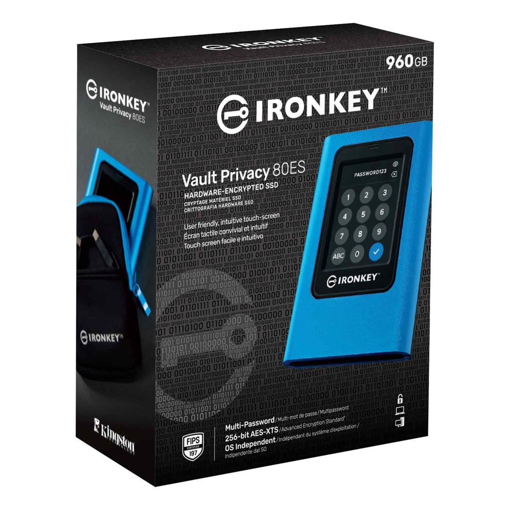 Kingston IronKey Vault Privacy 80 - External SSD - FIPS 197 Certified & XTS-AES 256-bit Encrypted- Up to 250MB/s read, 250MB/s write - IKVP80ES/960G