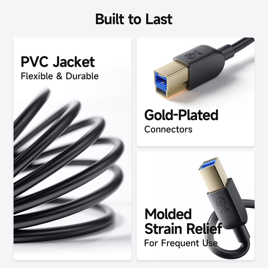 Cable Matters 2-Pack USB 3.0 Cable (USB 3 Cable/USB 3.0 A to B Cable) in Black 6 Feet