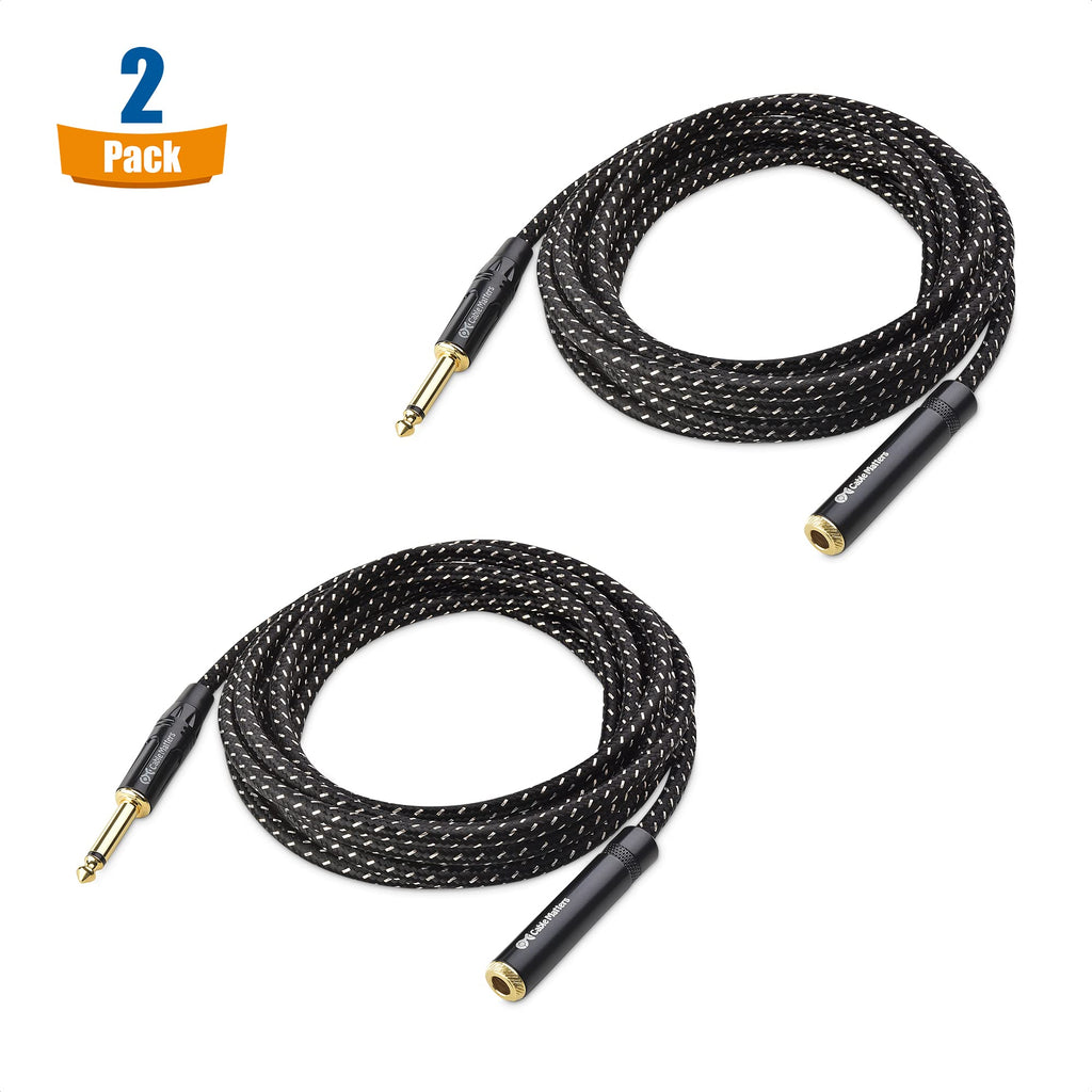 Cable Matters 10 Feet 1/4 Inch TS Male to Female Extension Cable, Black, 2-Pack, Compatible with Microphone, Speaker, Mixer