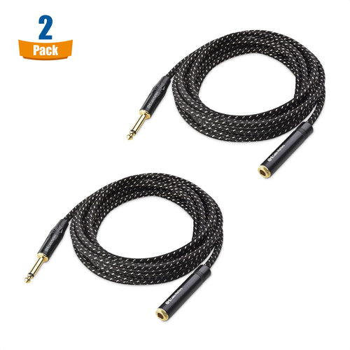 Cable Matters 10 Feet 1/4 Inch TS Male to Female Extension Cable, Black, 2-Pack, Compatible with Microphone, Speaker, Mixer