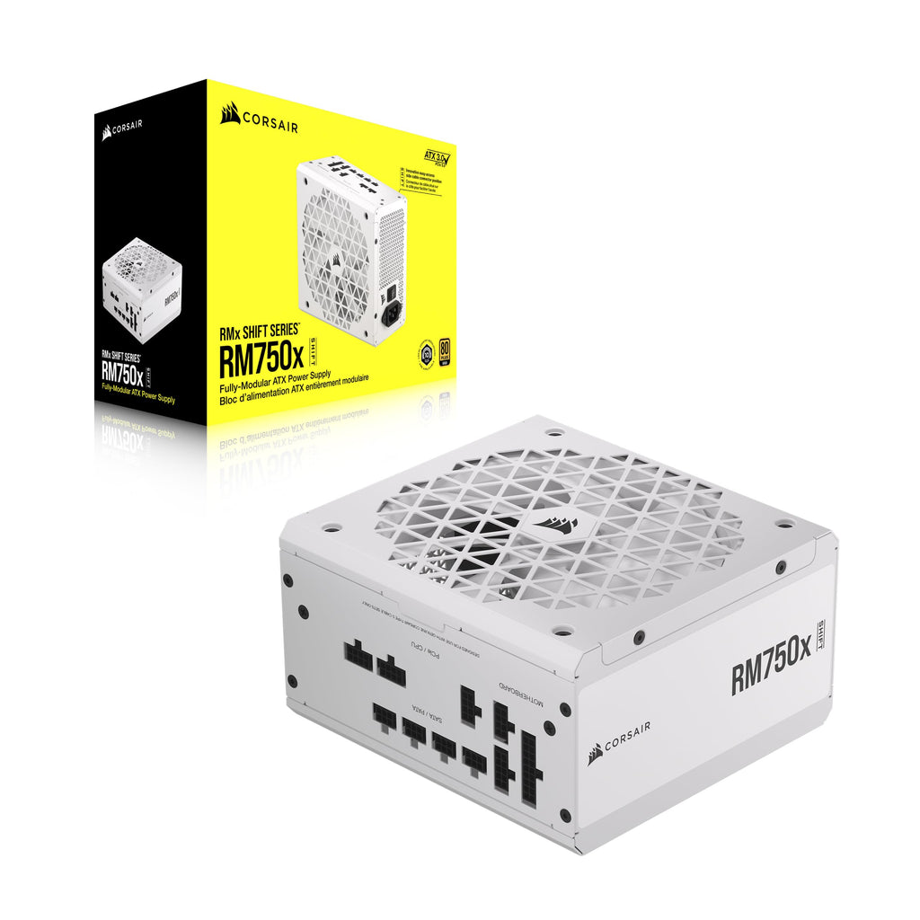 CORSAIR RM750x Shift Fully Modular ATX Power Supply - 80 Plus Gold - ATX 3.1 - PCIe 5.1 - Zero RPM - Modular Side Interface - White