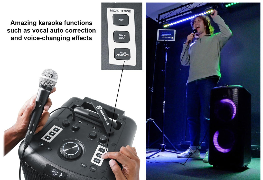 Rockville Elite Party 65 Bluetooth Party Speaker, 2000W Peak/500W RMS, Karaoke Effects, LED Lights, Guitar/Optical Inputs, for Events and Parties