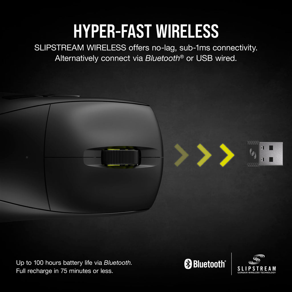 Corsair M75 AIR Wireless Ultra Lightweight Gaming Mouse � 2.4GHz & Bluetooth � 26,000 DPI � Up to 100hrs Battery � iCUE Compatible � Black