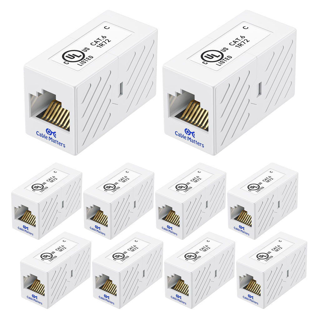 Cable Matters Ethernet Coupler (RJ45 Coupler / Cat5e Cat6 Coupler) in White, 10-Pack
